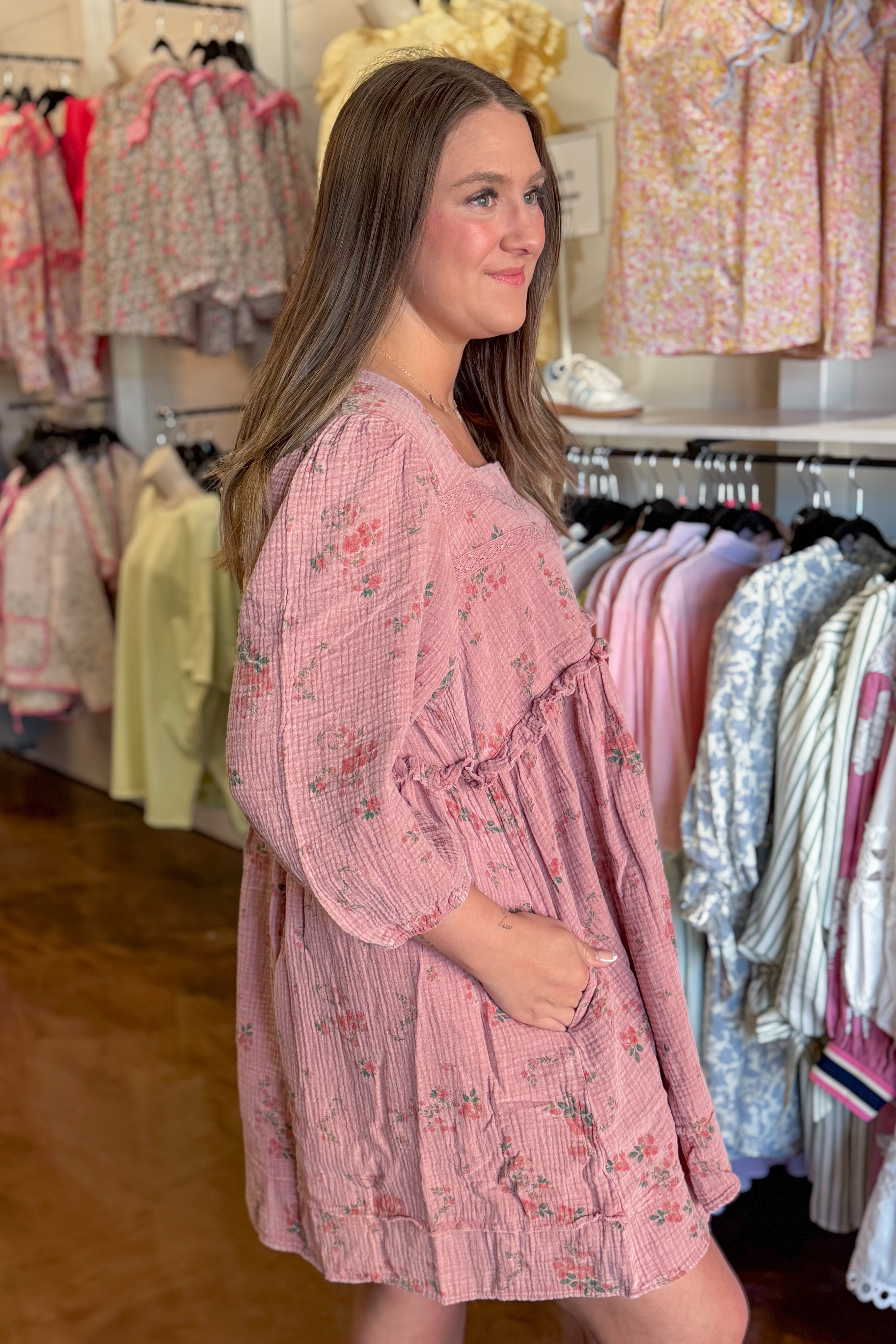 Karen Floral Mineral Washed Babydoll Dress - Be You Boutique