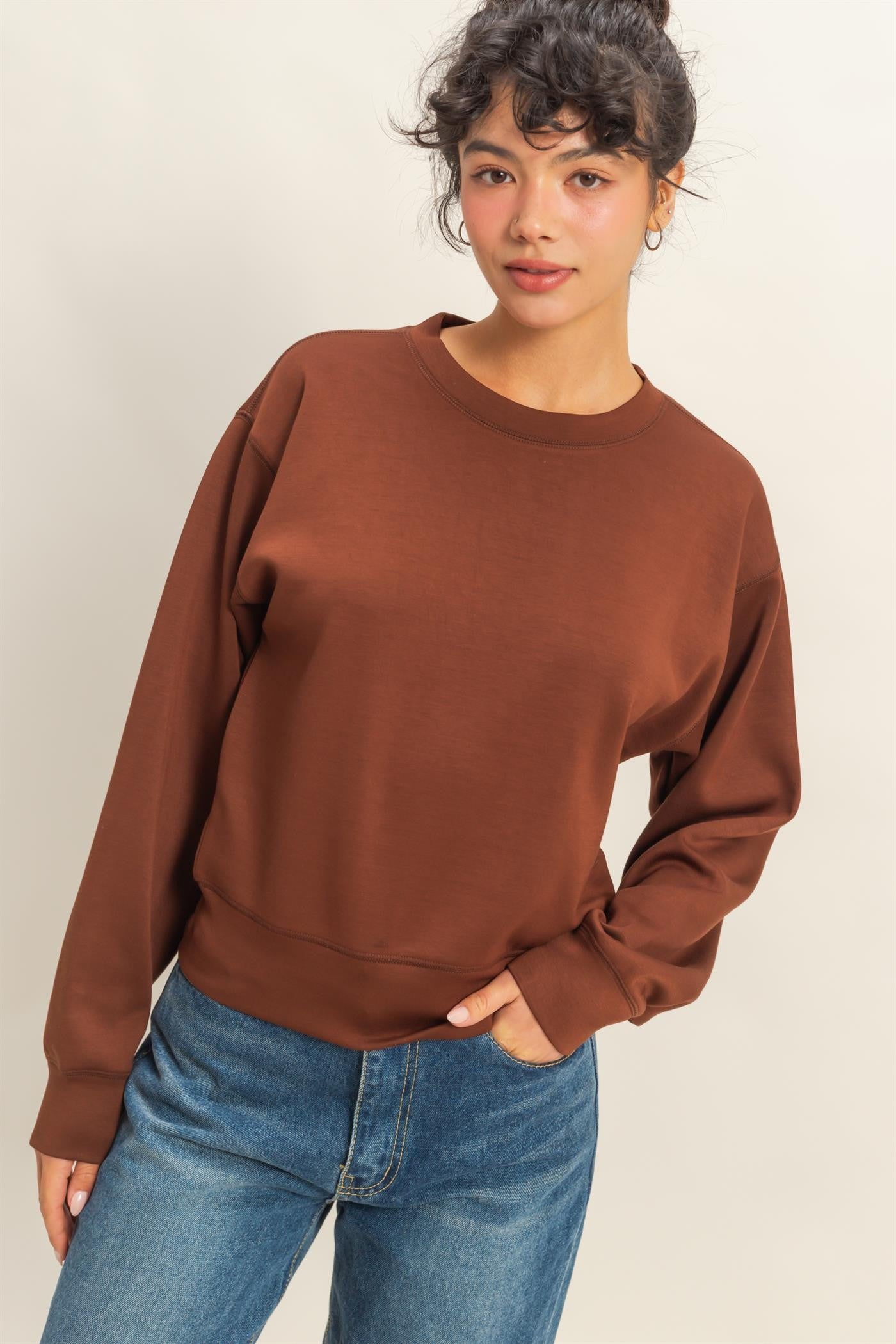 Terry Round Neck Pullover - Be You Boutique