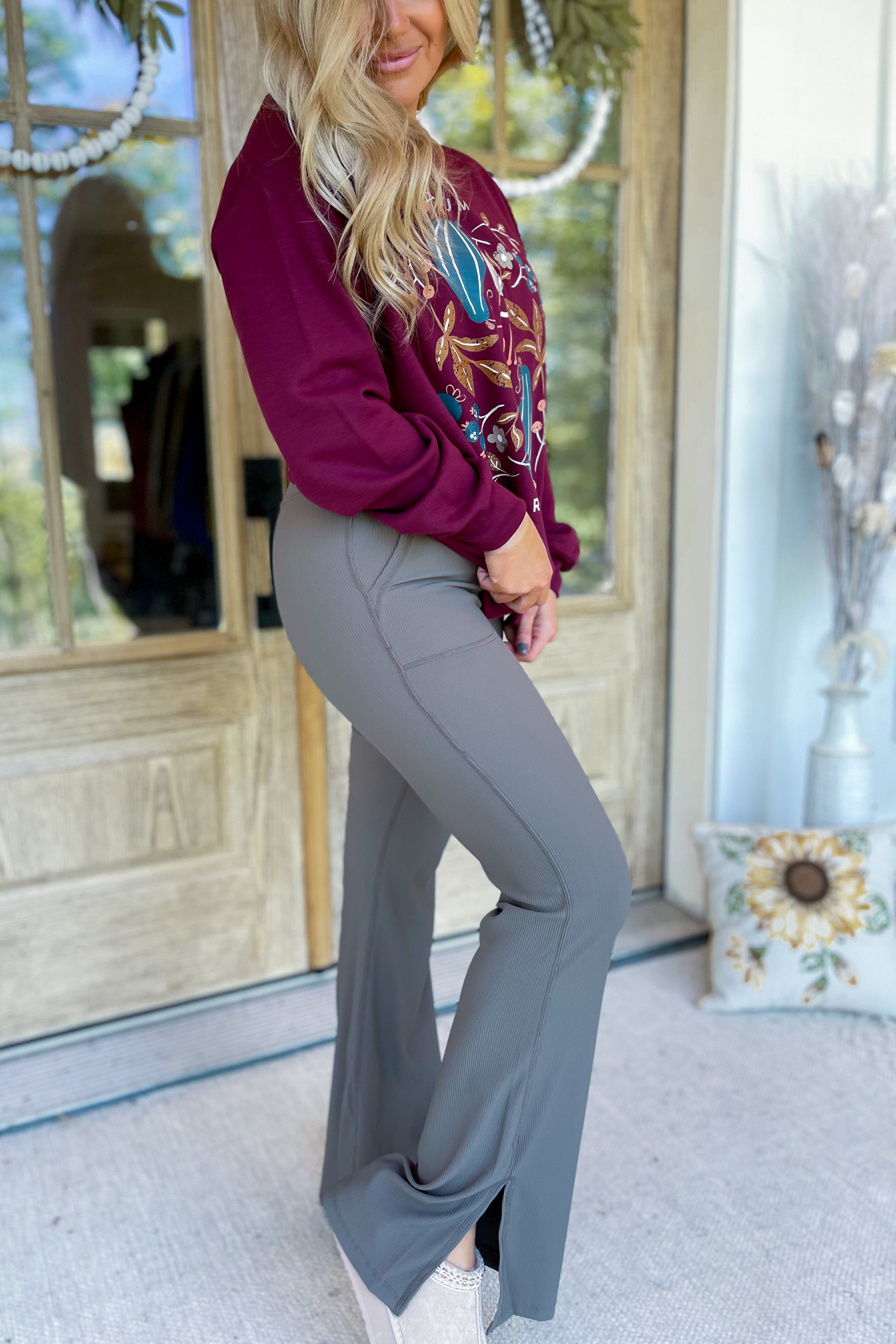 Nicolas Ribbed V High Waist Flare Leggings - Be You Boutique