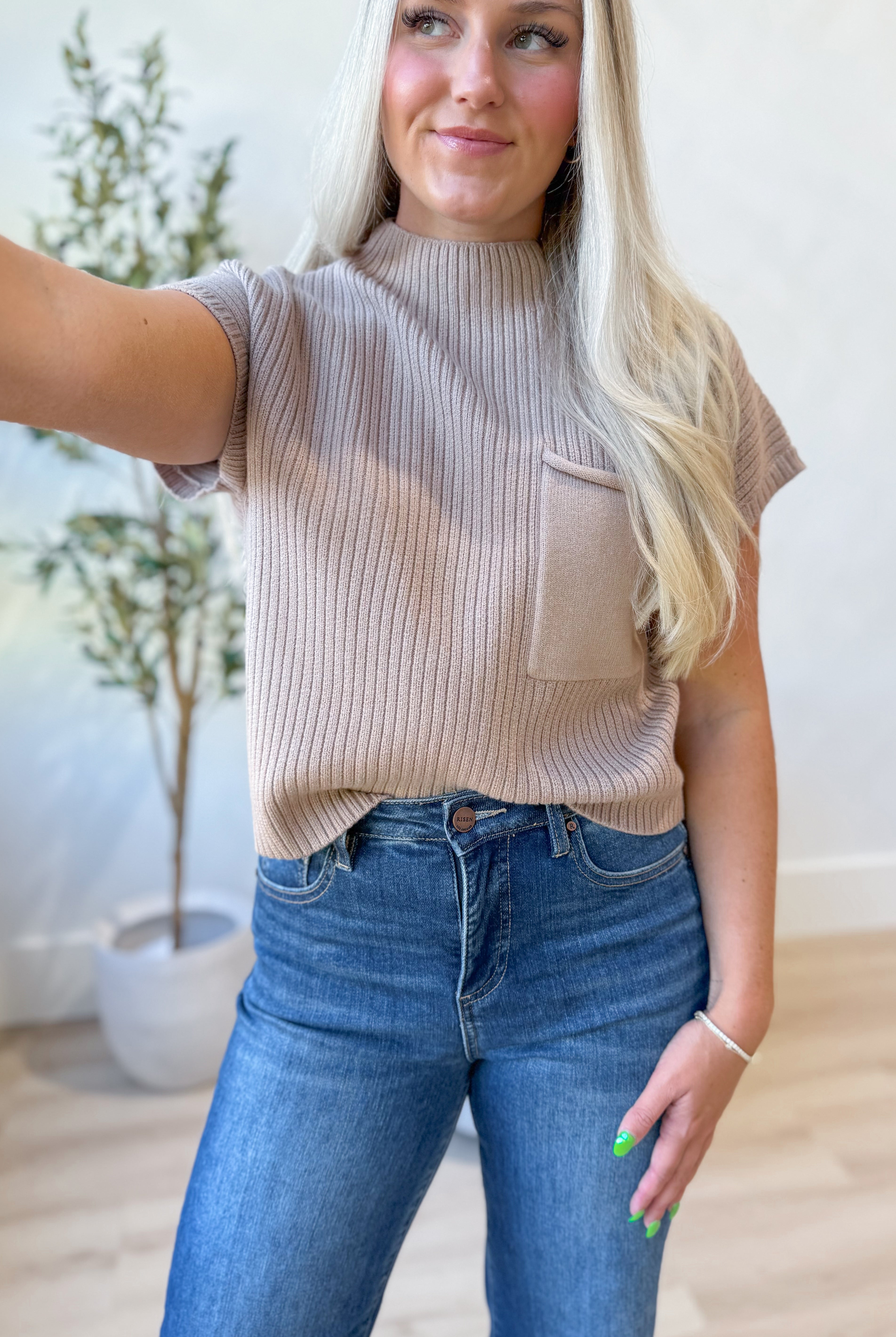 Megan Ribbed Front Pocket Sweater Top - Be You Boutique