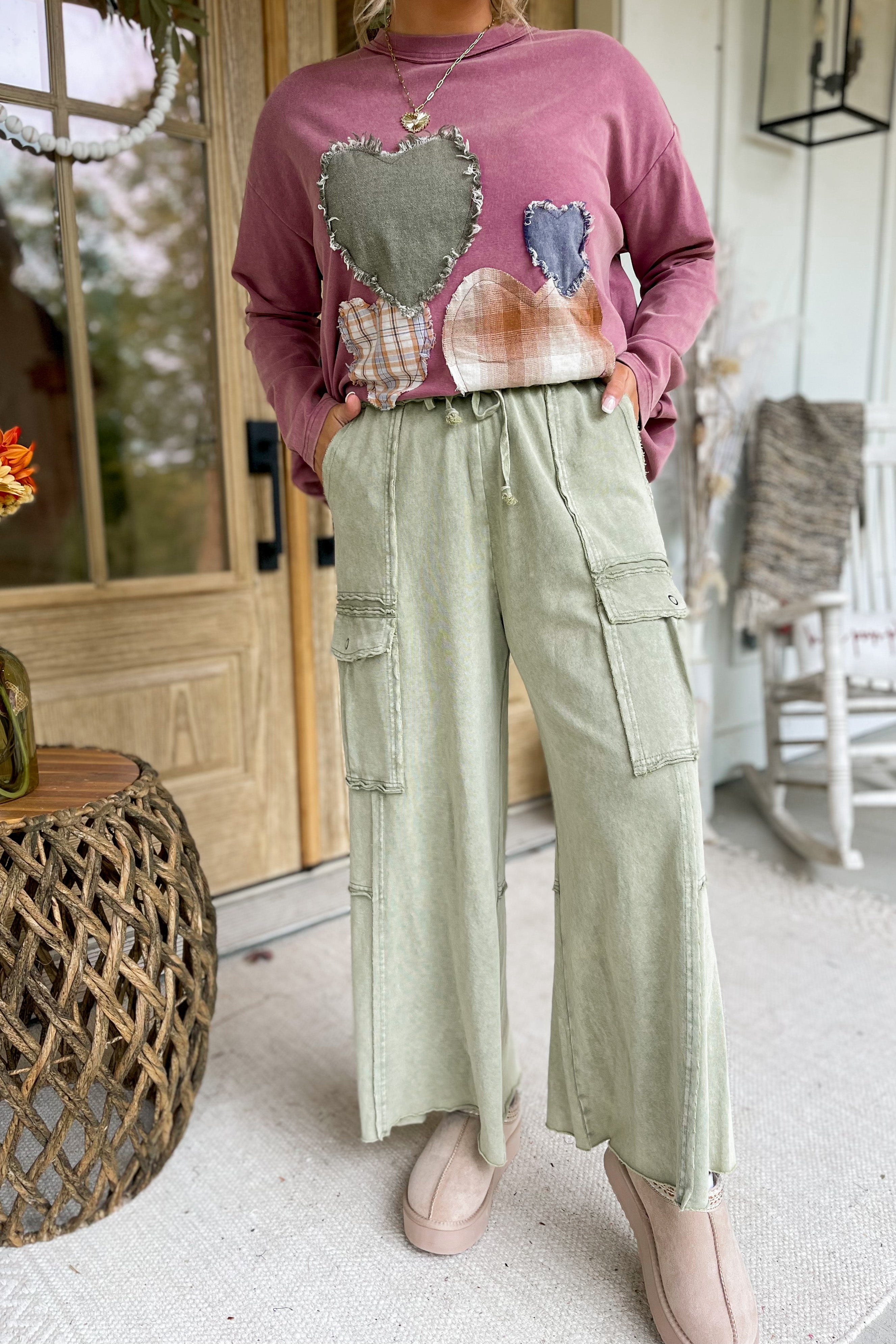 EASEL Mateo Mineral Washed Wide Leg Cargo Pants, 156 pants, featuring relaxed fit and multiple cargo pockets in a mineral washed fabric.