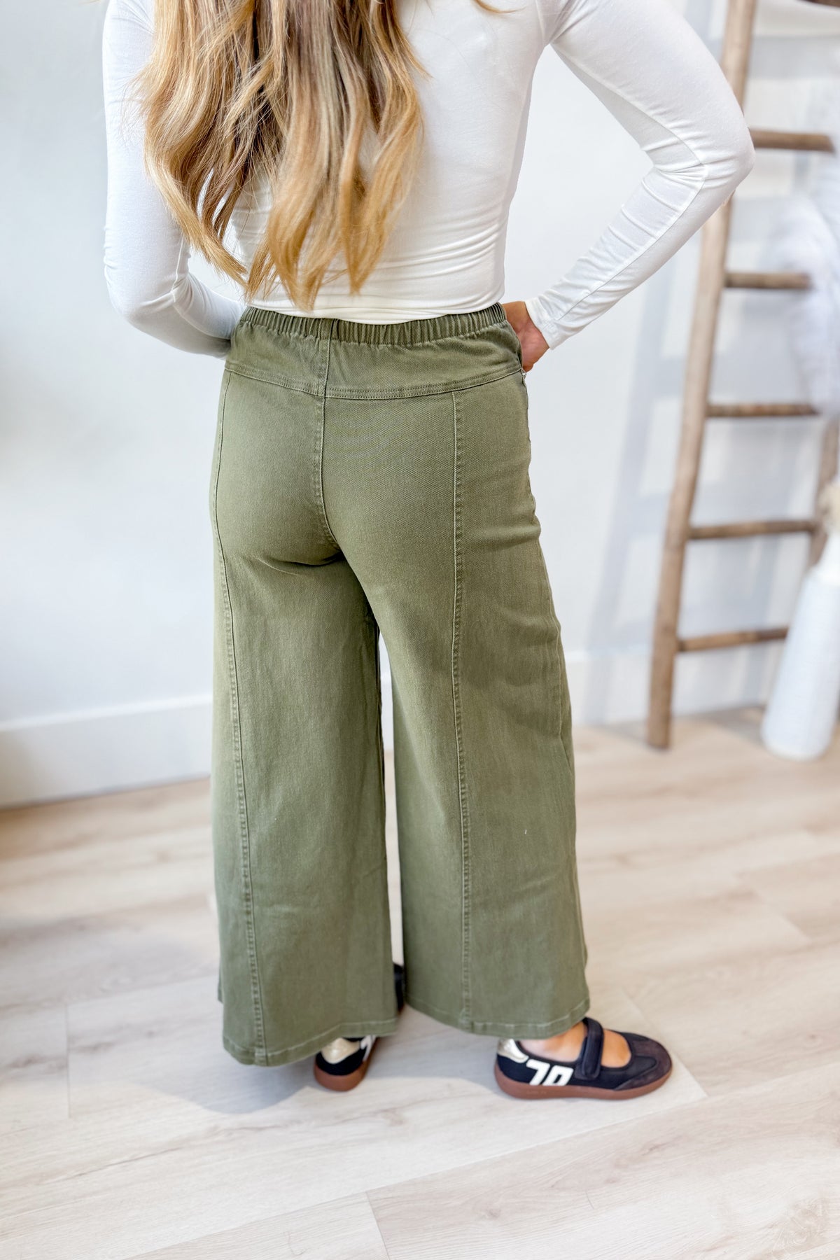 EE:SOME Romeo dry herb mineral washed tie waist leg pants, 156 pants style, with relaxed fit and tie detail at the waist.