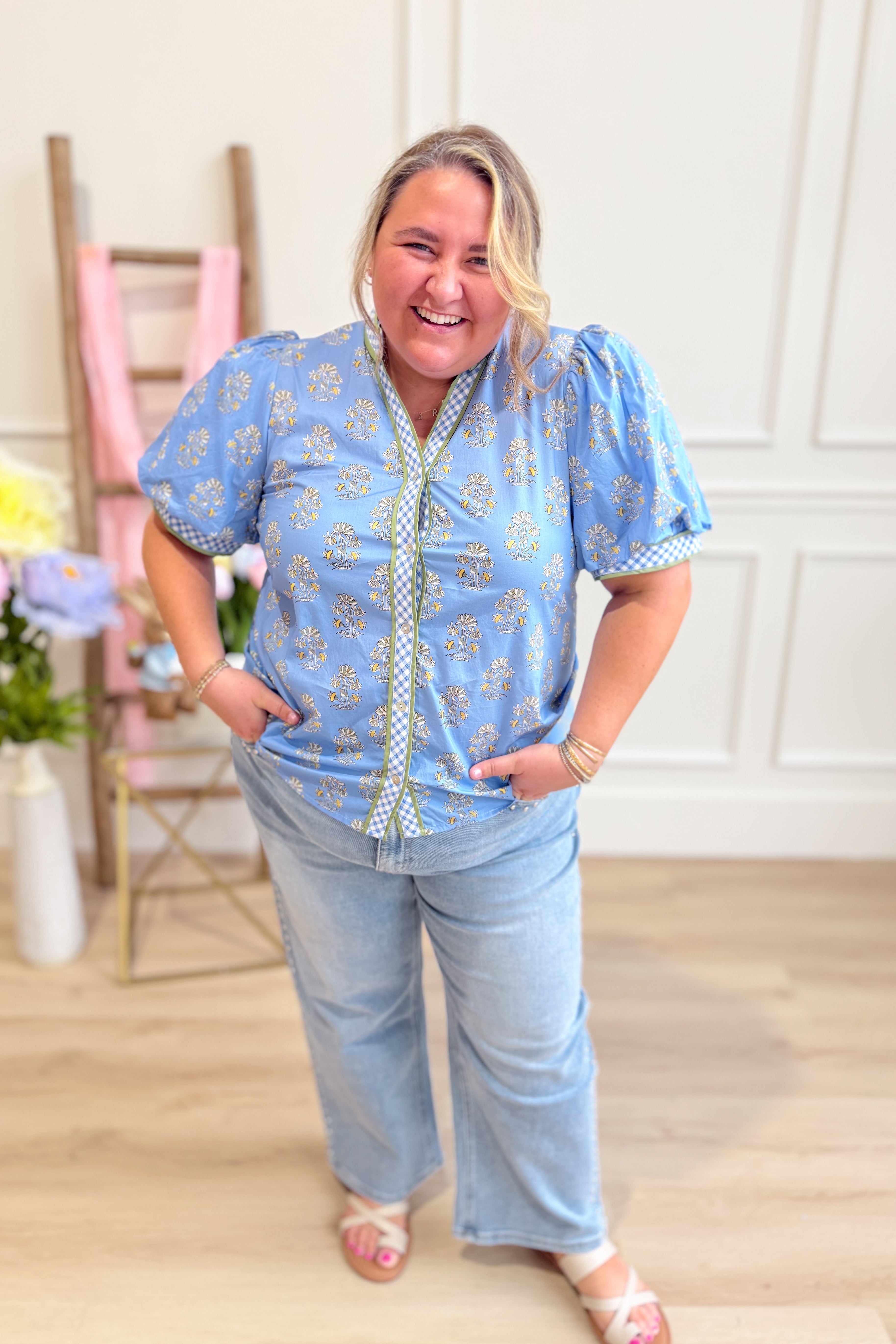 Connie Floral Printed Button Down Top - Be You Boutique