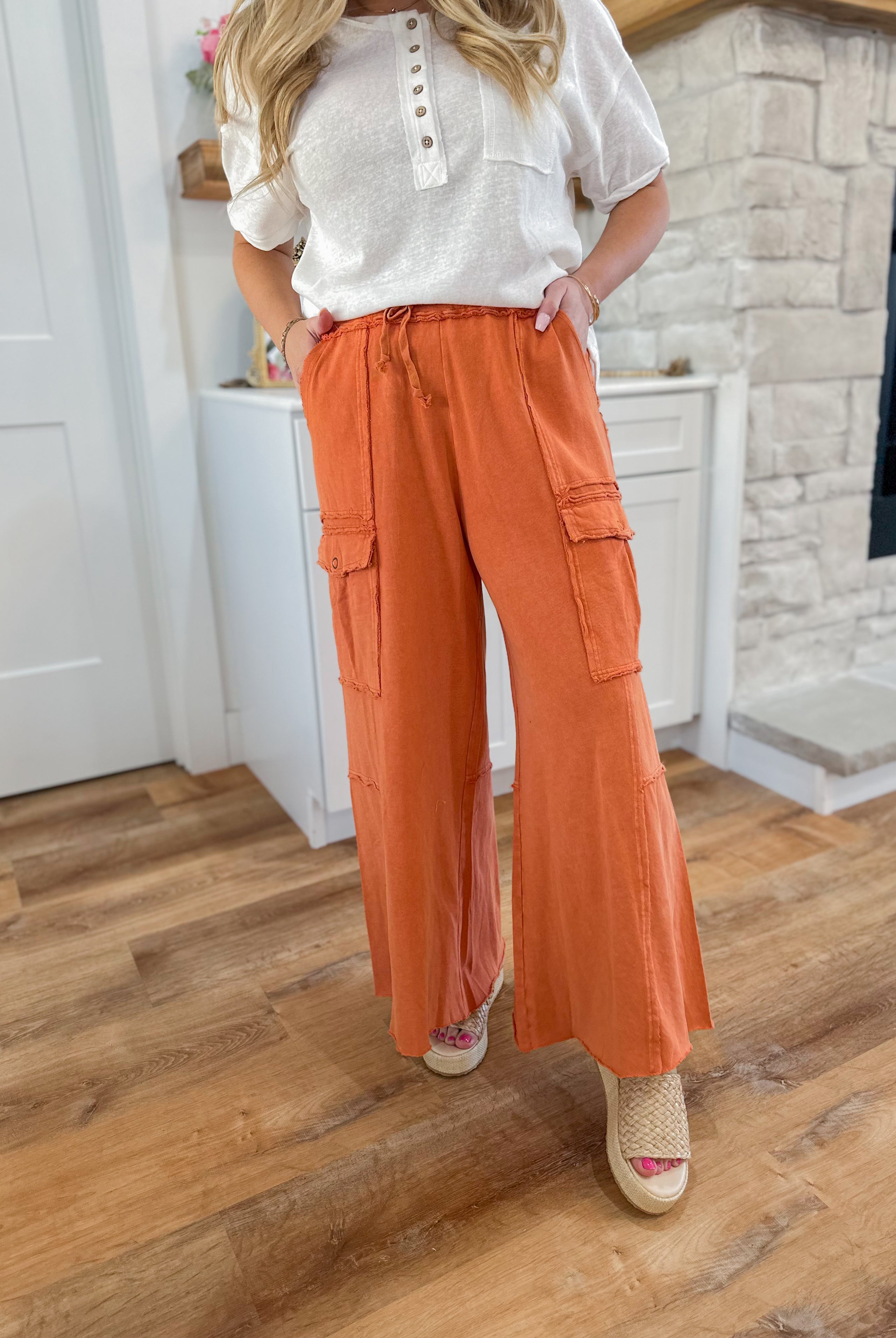 Mateo Mineral Washed Wide Leg Cargo Pants - Be You Boutique