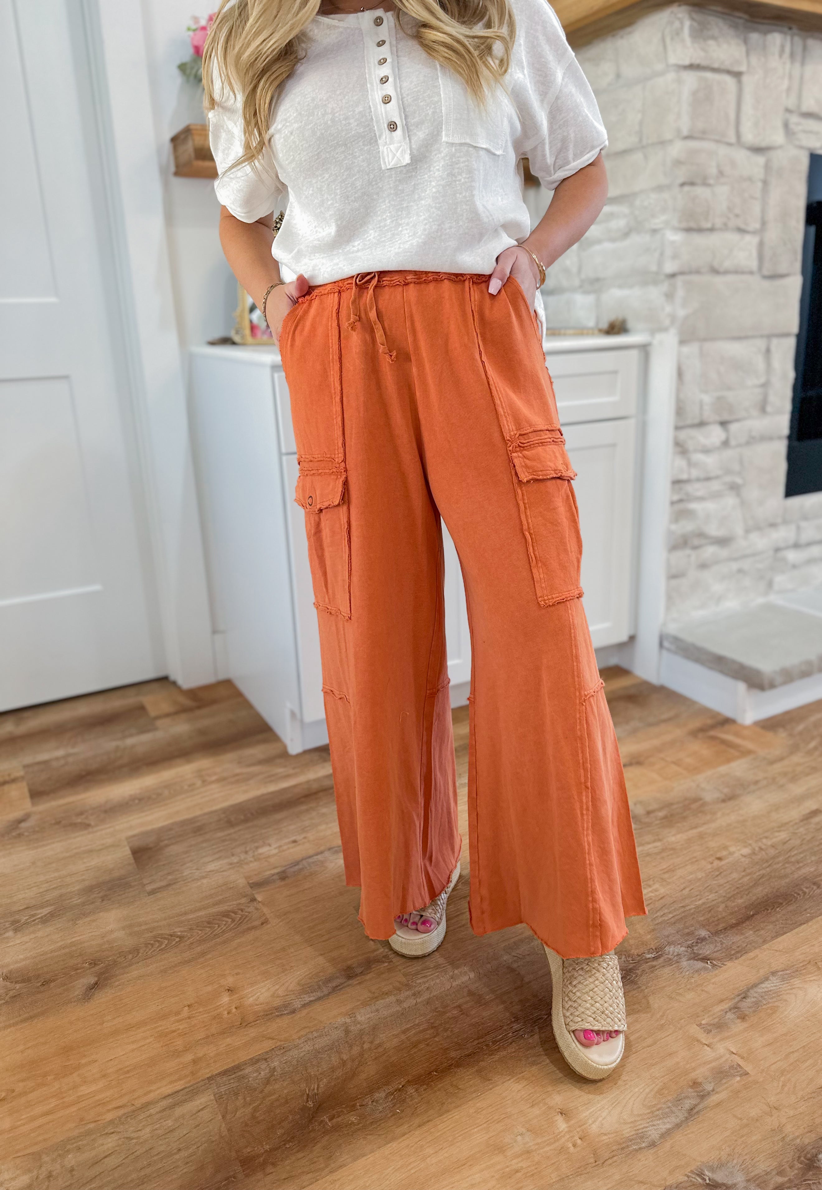 Mateo Mineral Washed Wide Leg Cargo Pants - Be You Boutique