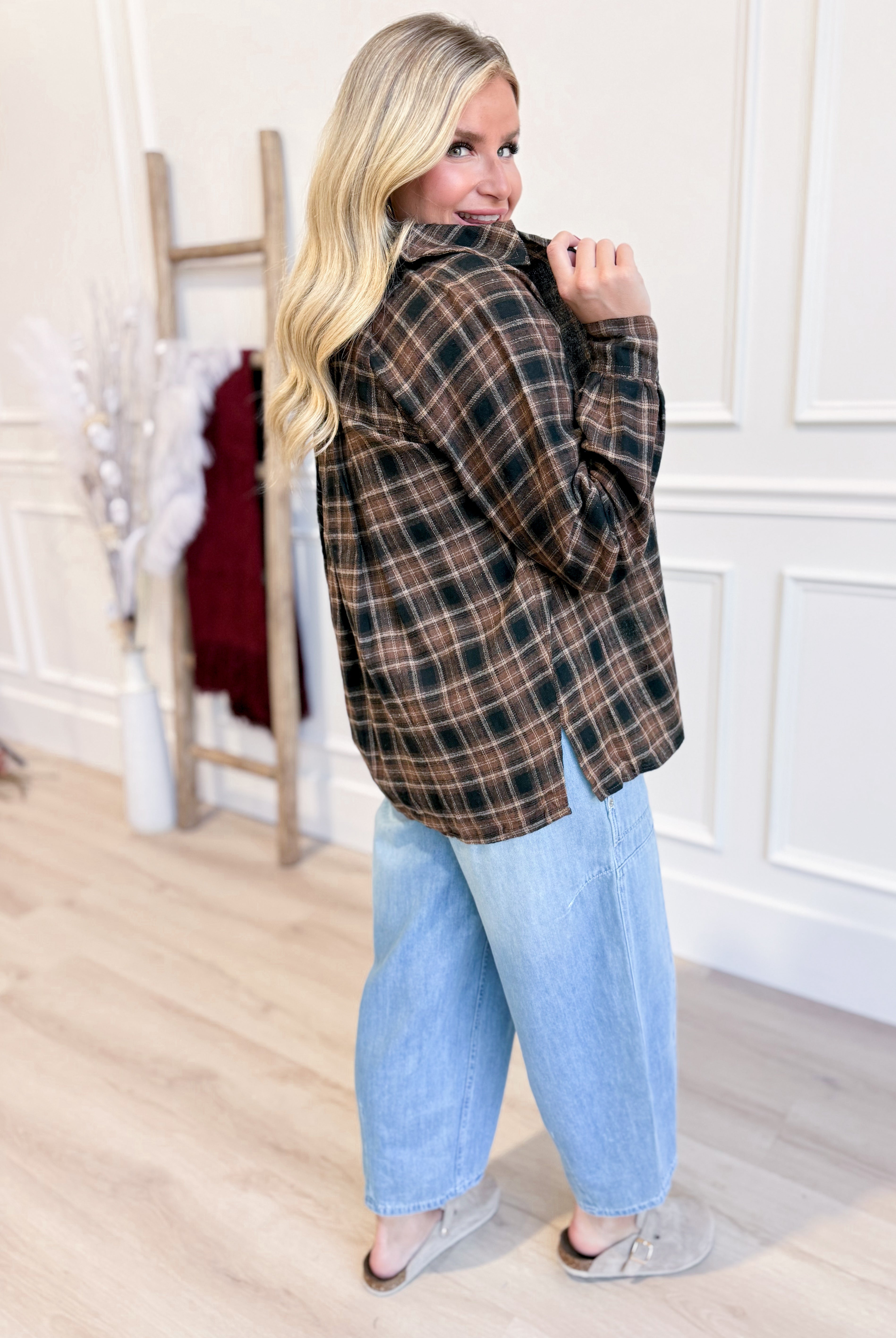 Cynthia Plaid Raglan Sleeve Flannel - Be You Boutique