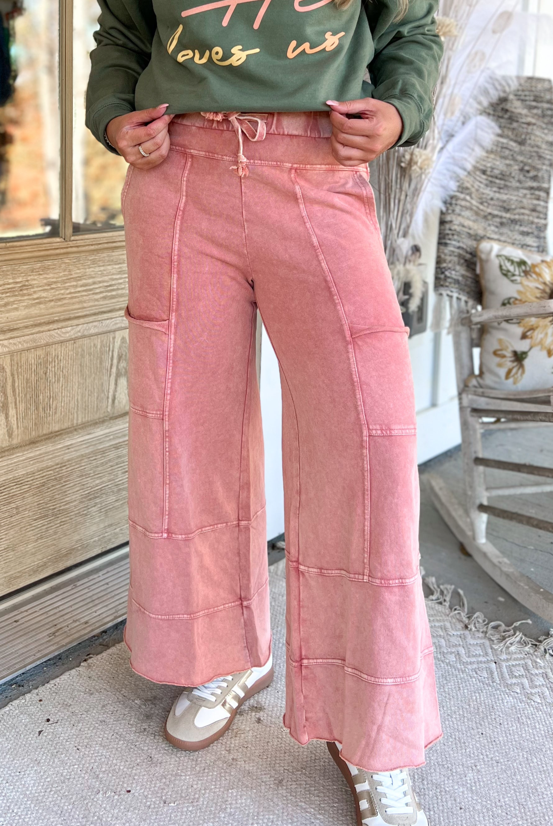 Bradley Mineral Washed Terry Knit Wide Leg Pants - Be You Boutique