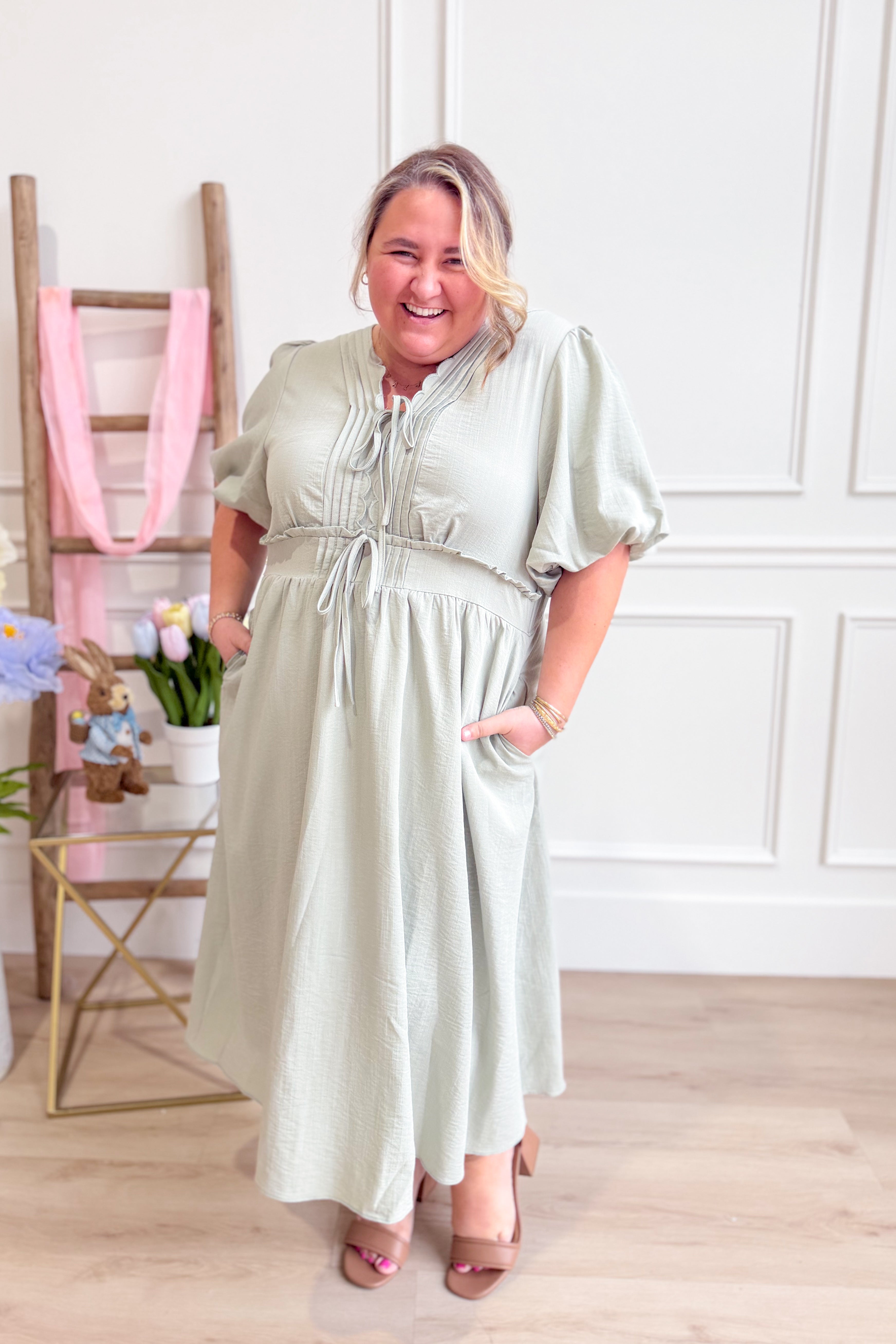 Sia Puff Sleeve Pleated Detailed Midi Dress - Be You Boutique