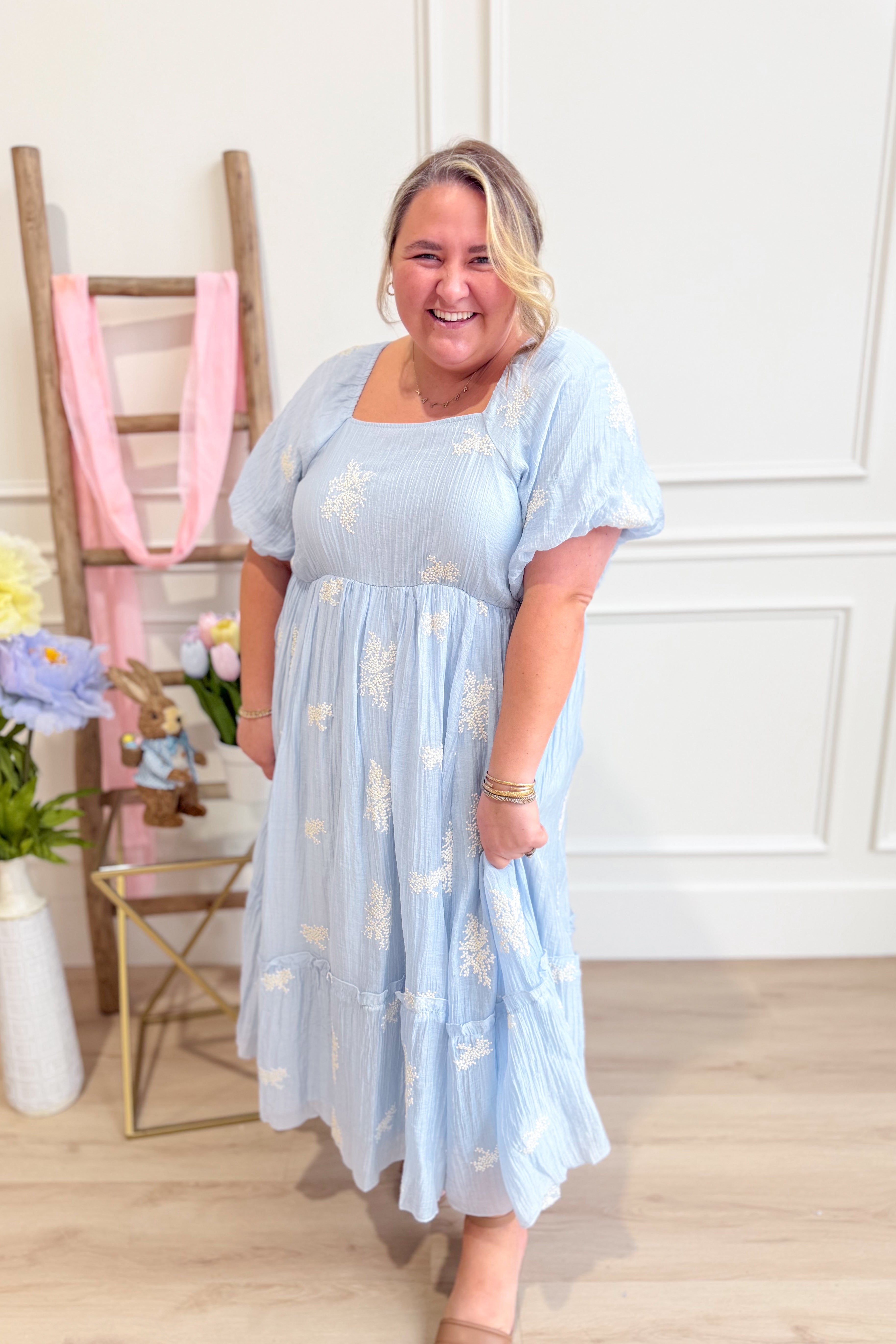 Whitney Embroidered Square Neck Bubble Dress - Be You Boutique