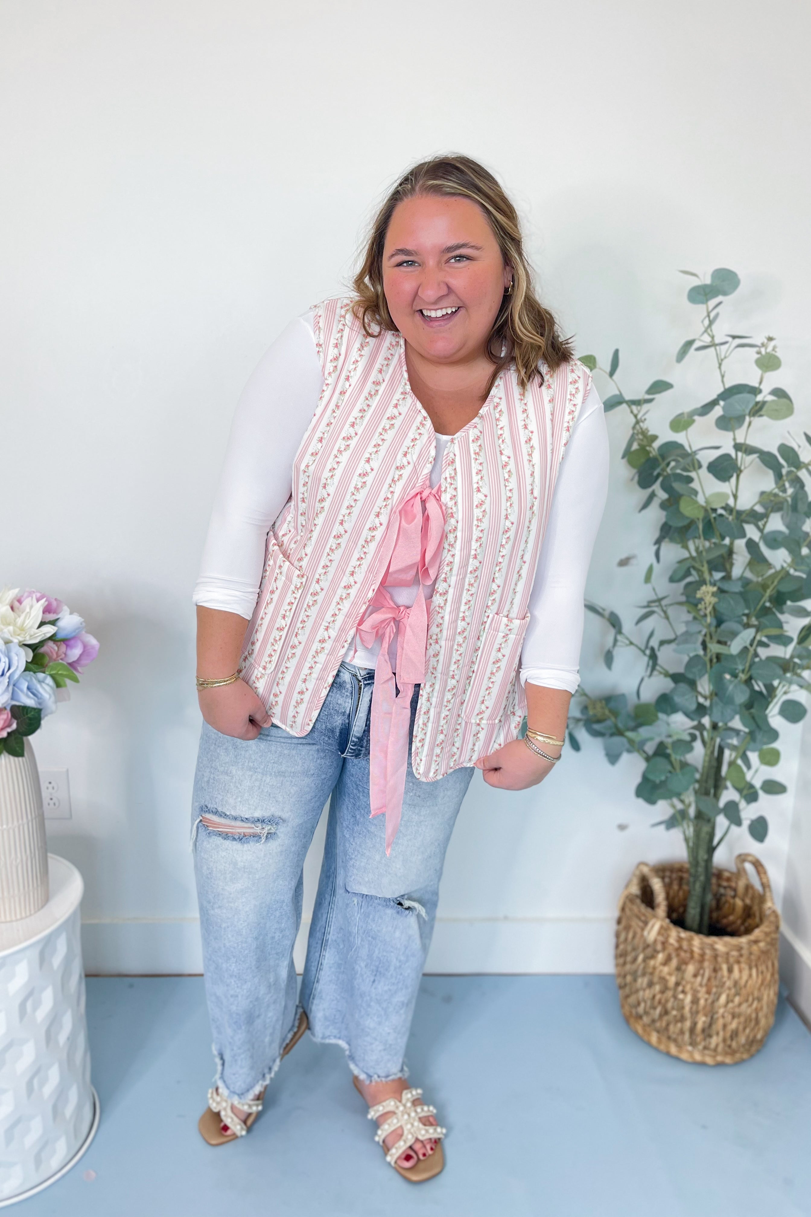 Evelynn Floral Tie Front Vest - Be You Boutique