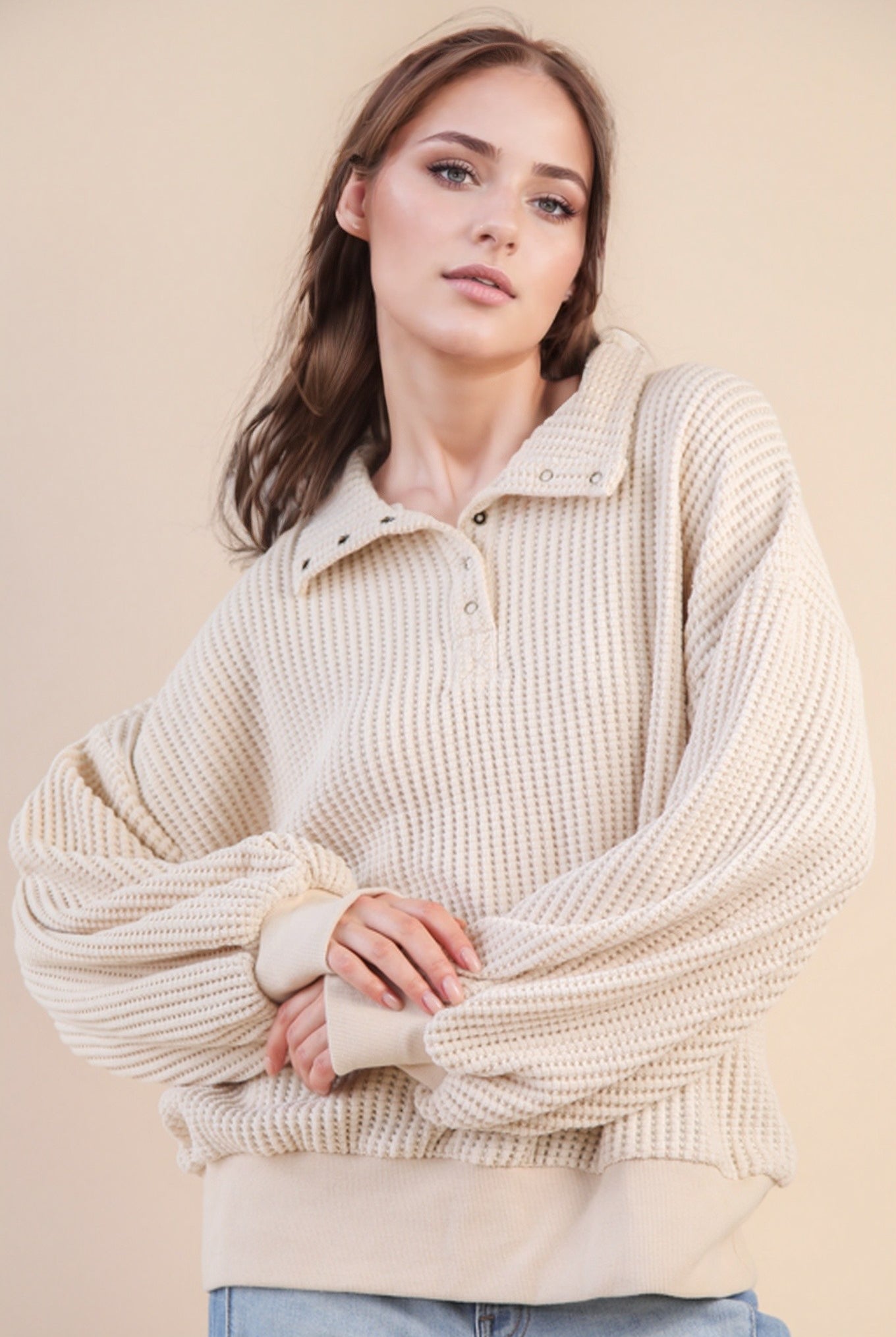 Hadlee Oversized Waffle Knit Pullover - Be You Boutique