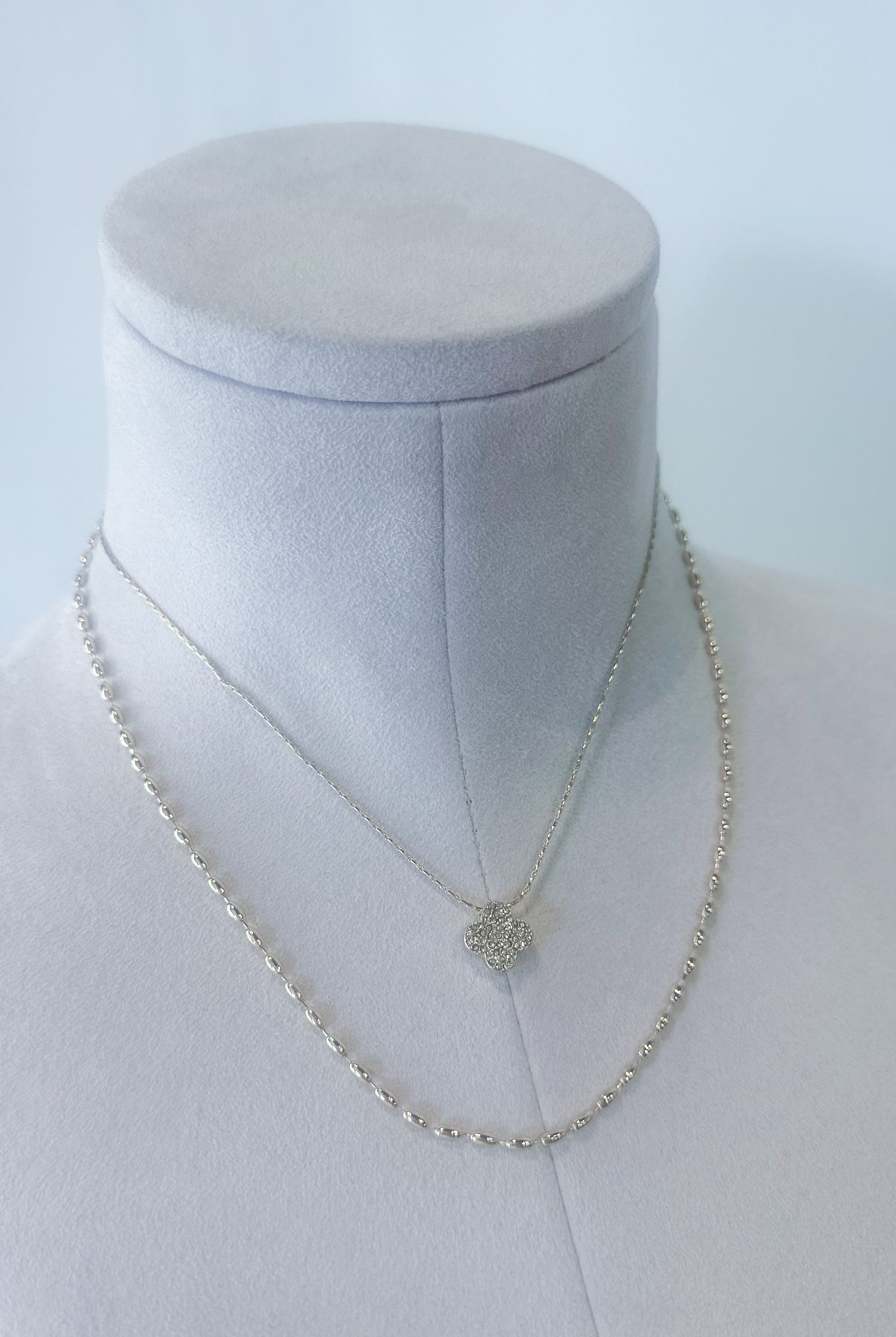 Danny Double Layered Knot Rhinestone Clover Chain Necklace - Be You Boutique