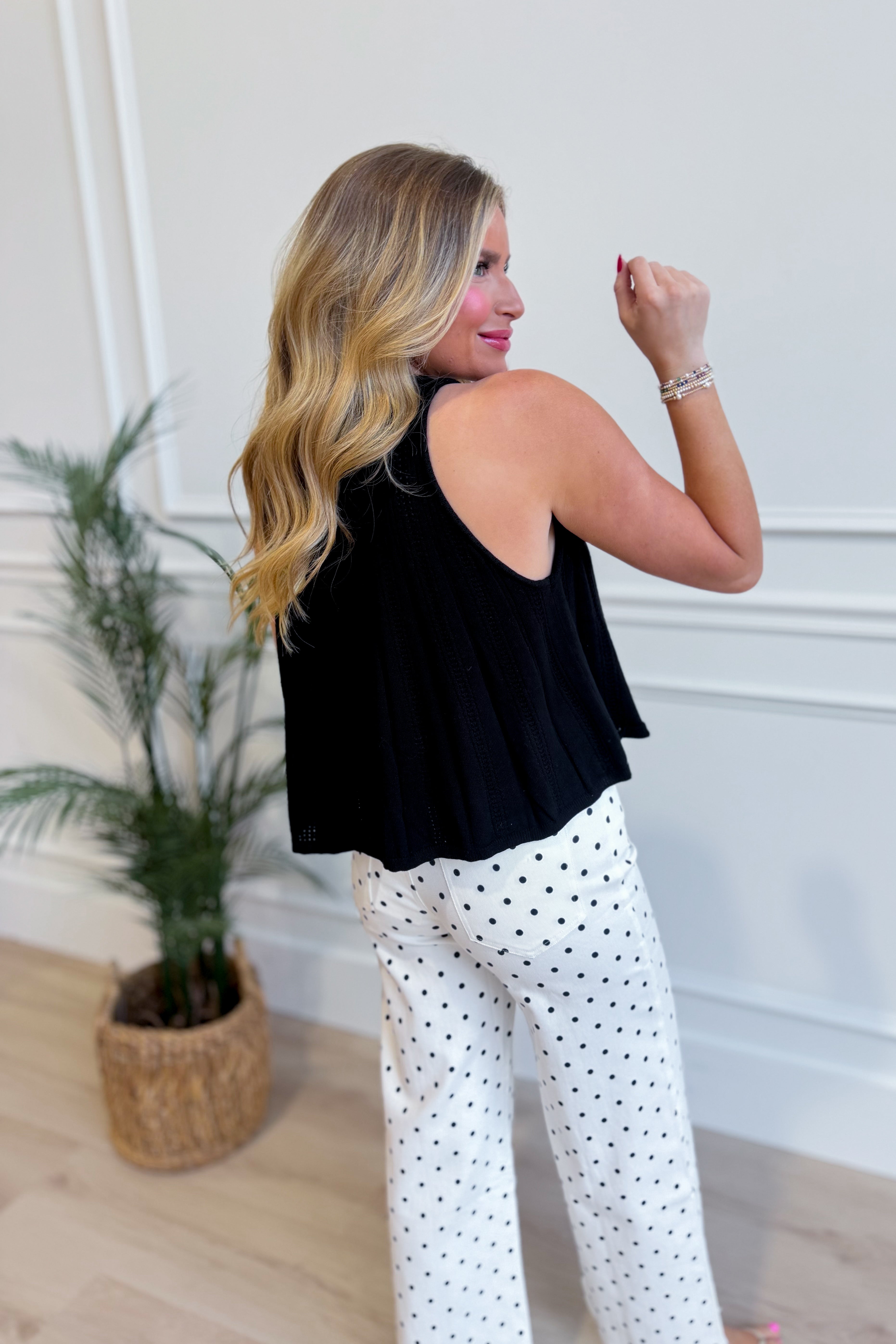 Sleeveless pointelle sweater knit tank top from &MERCI, a stylish, dressy top in soft, lightweight fabric with a delicate knit pattern.