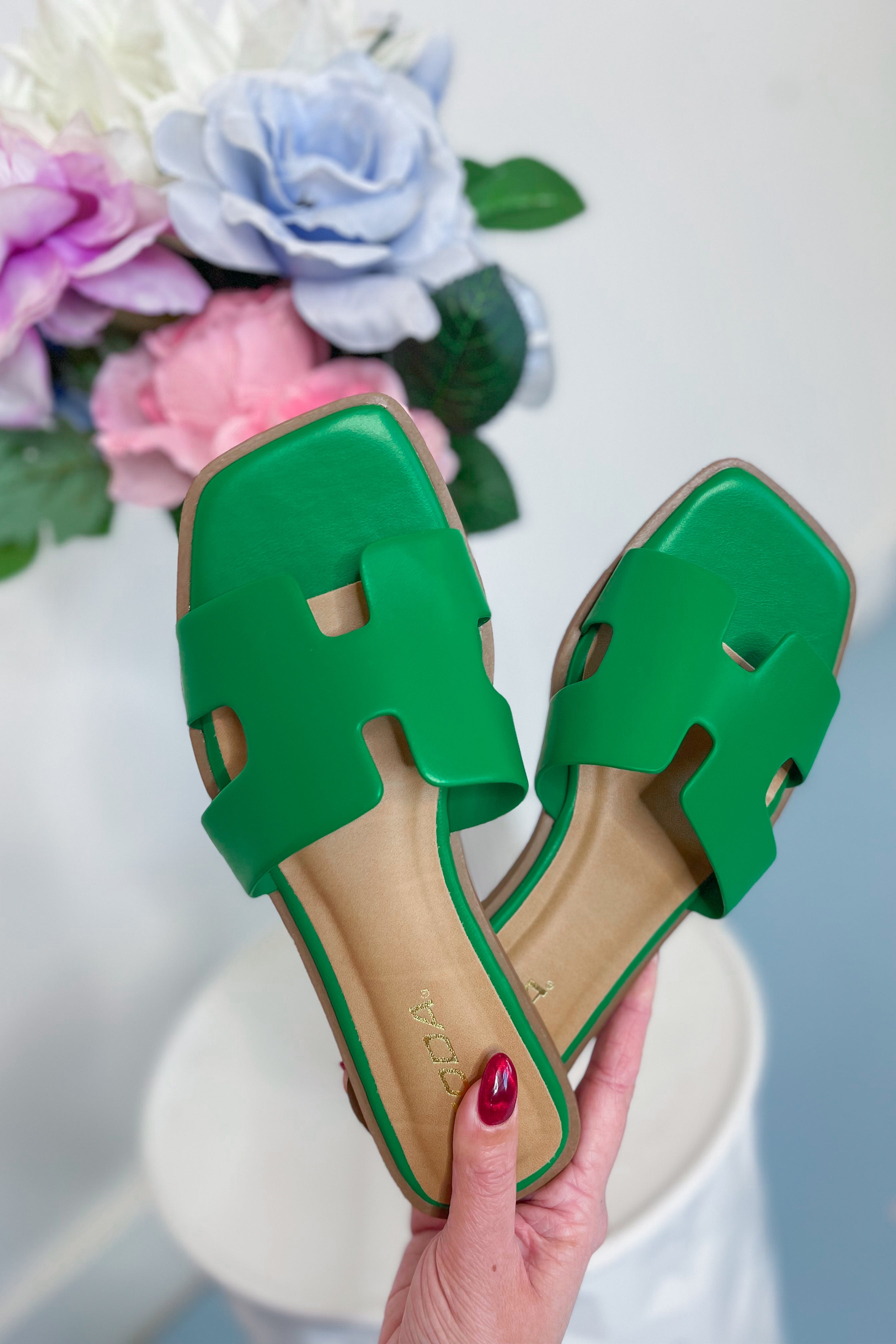 Soda Casual Slip On Flat Sandals - Green - Be You Boutique