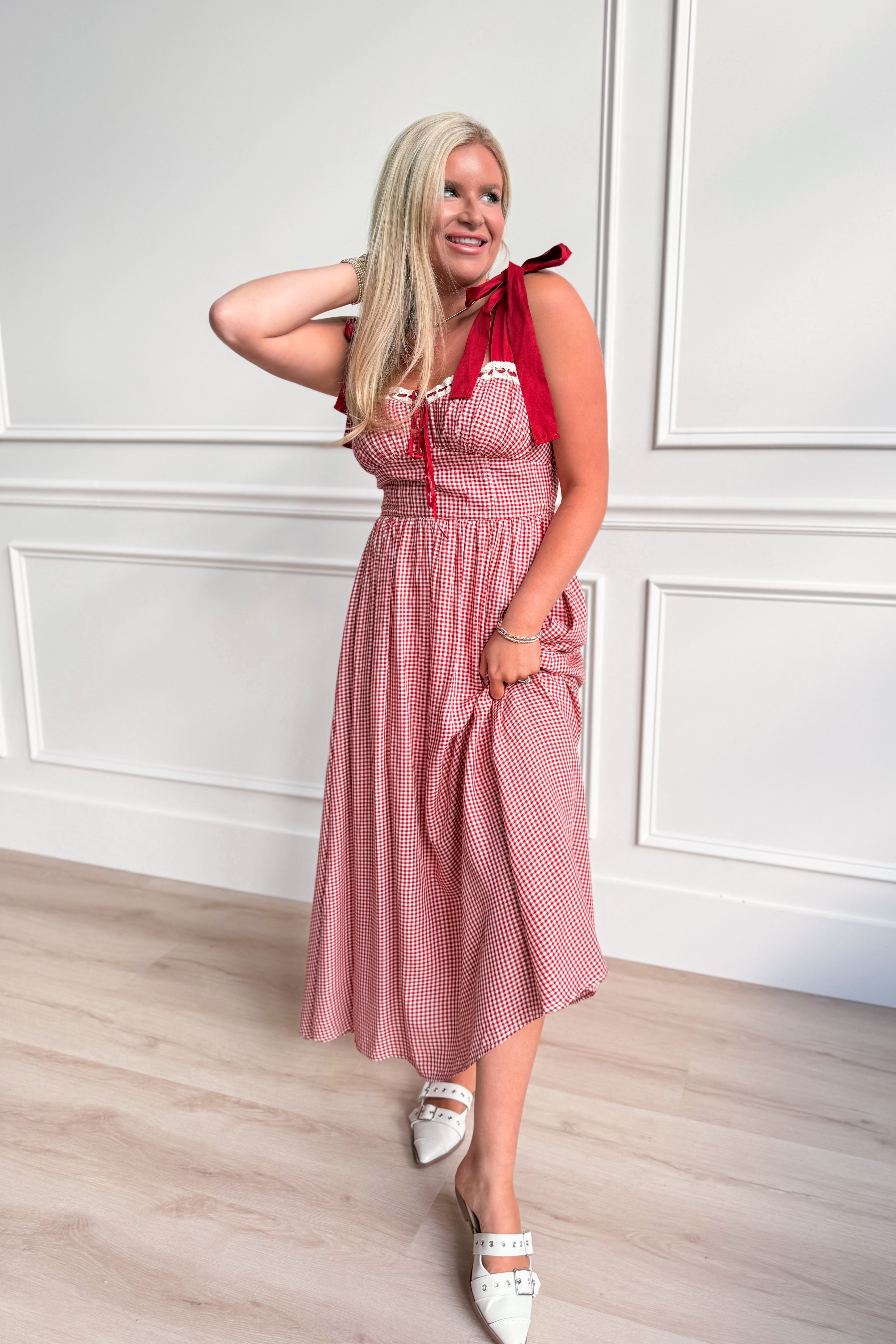 Kaitlyn Plaid Lace Detail Midi Dress - Be You Boutique