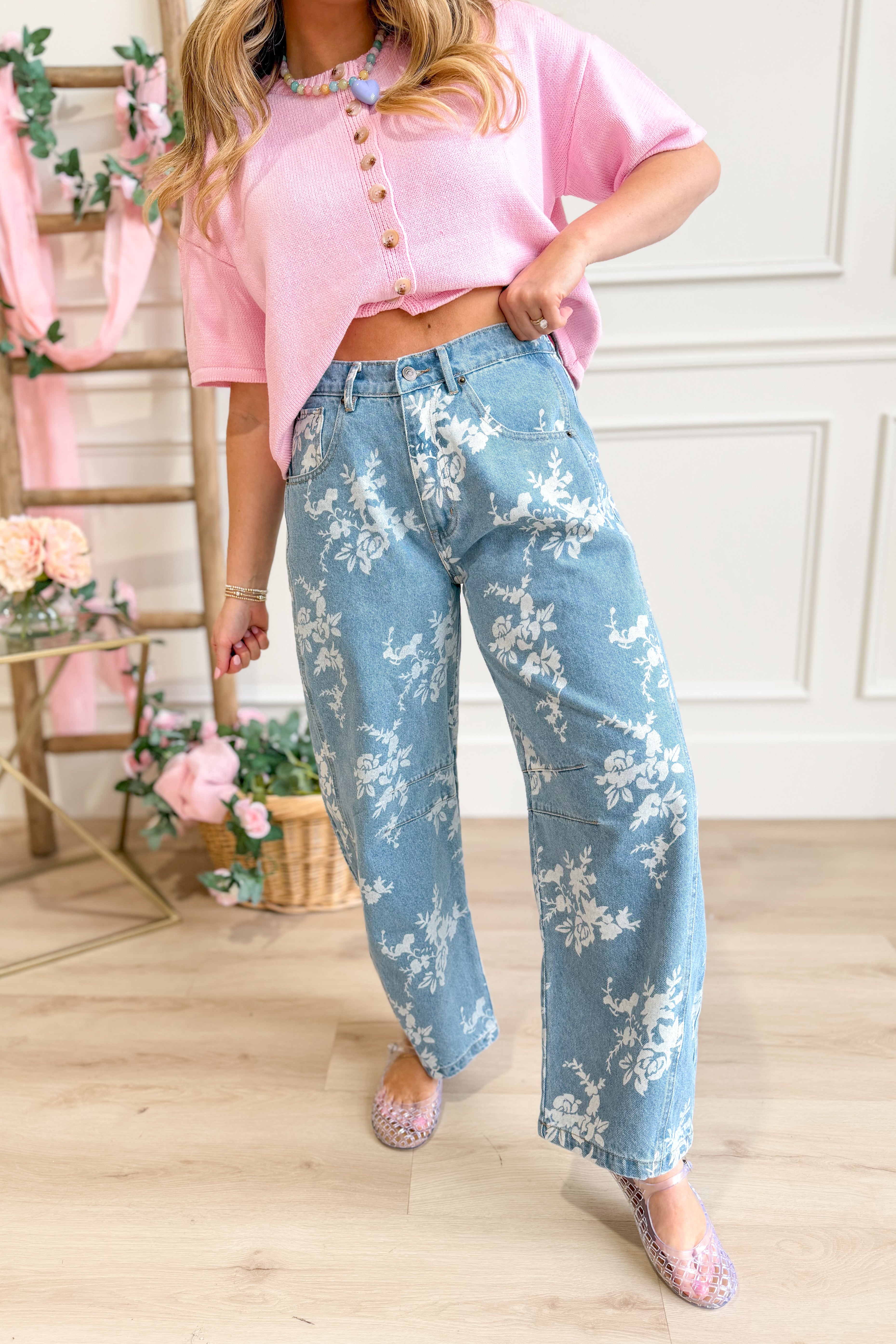 Raelynn Floral Printed Denim Pant - Be You Boutique