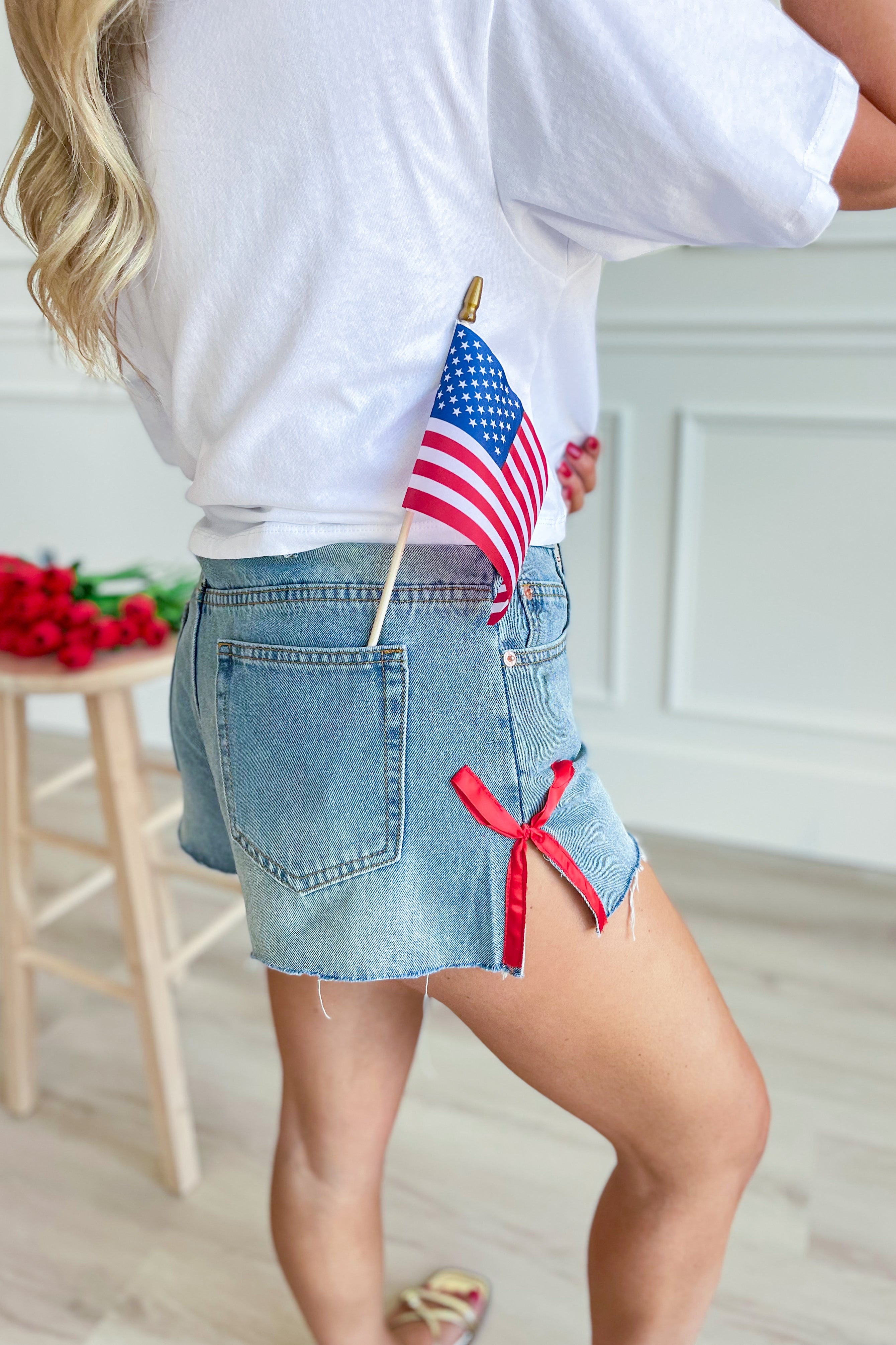 Martha Side Bow Denim Short - Be You Boutique
