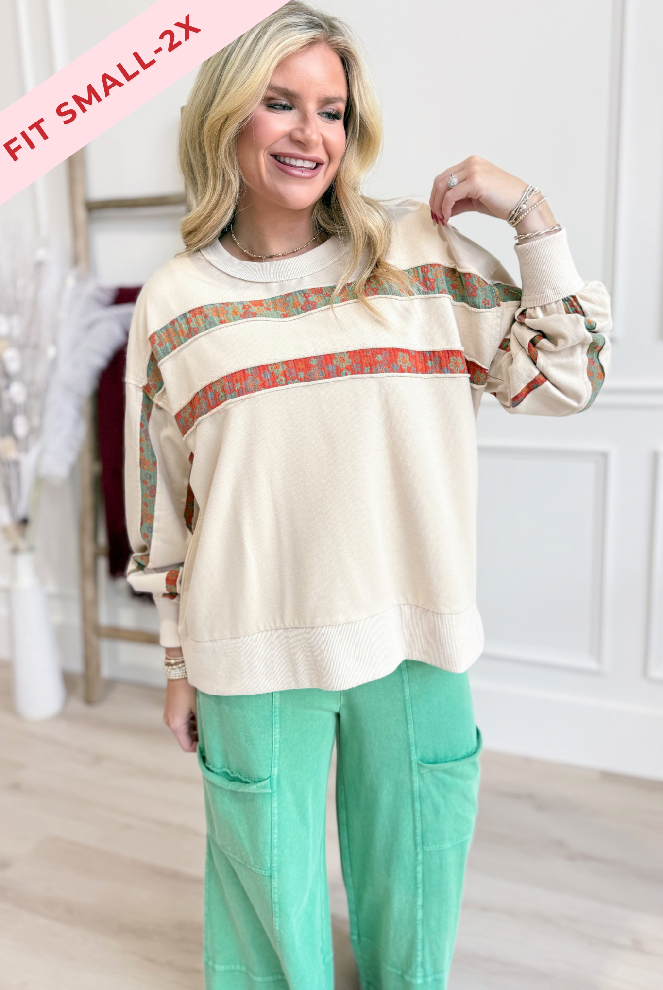 Rebecca Print Mix Washed Pullover - Be You Boutique