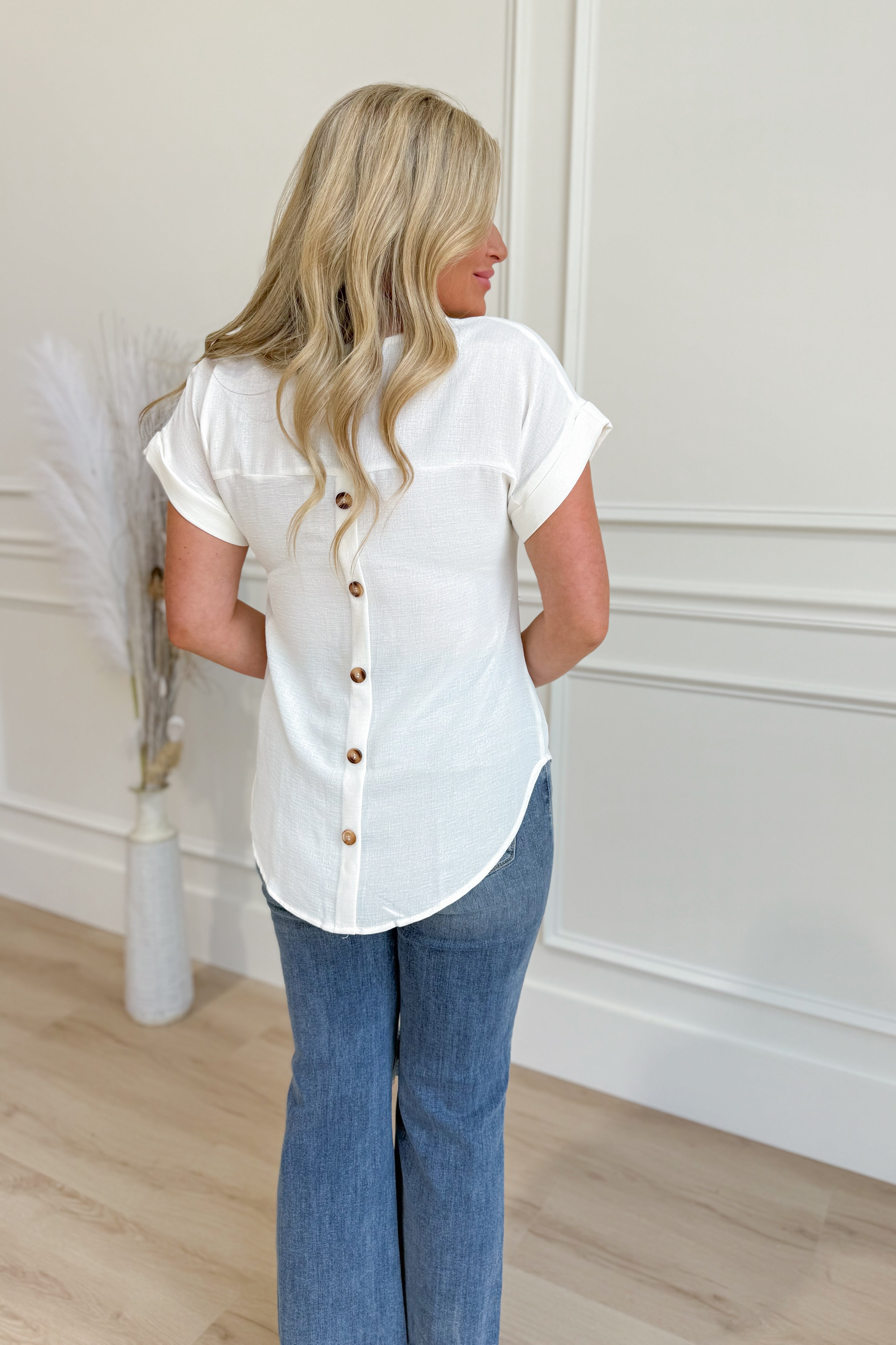 Courtney Split Neck Back Button Top - Be You Boutique