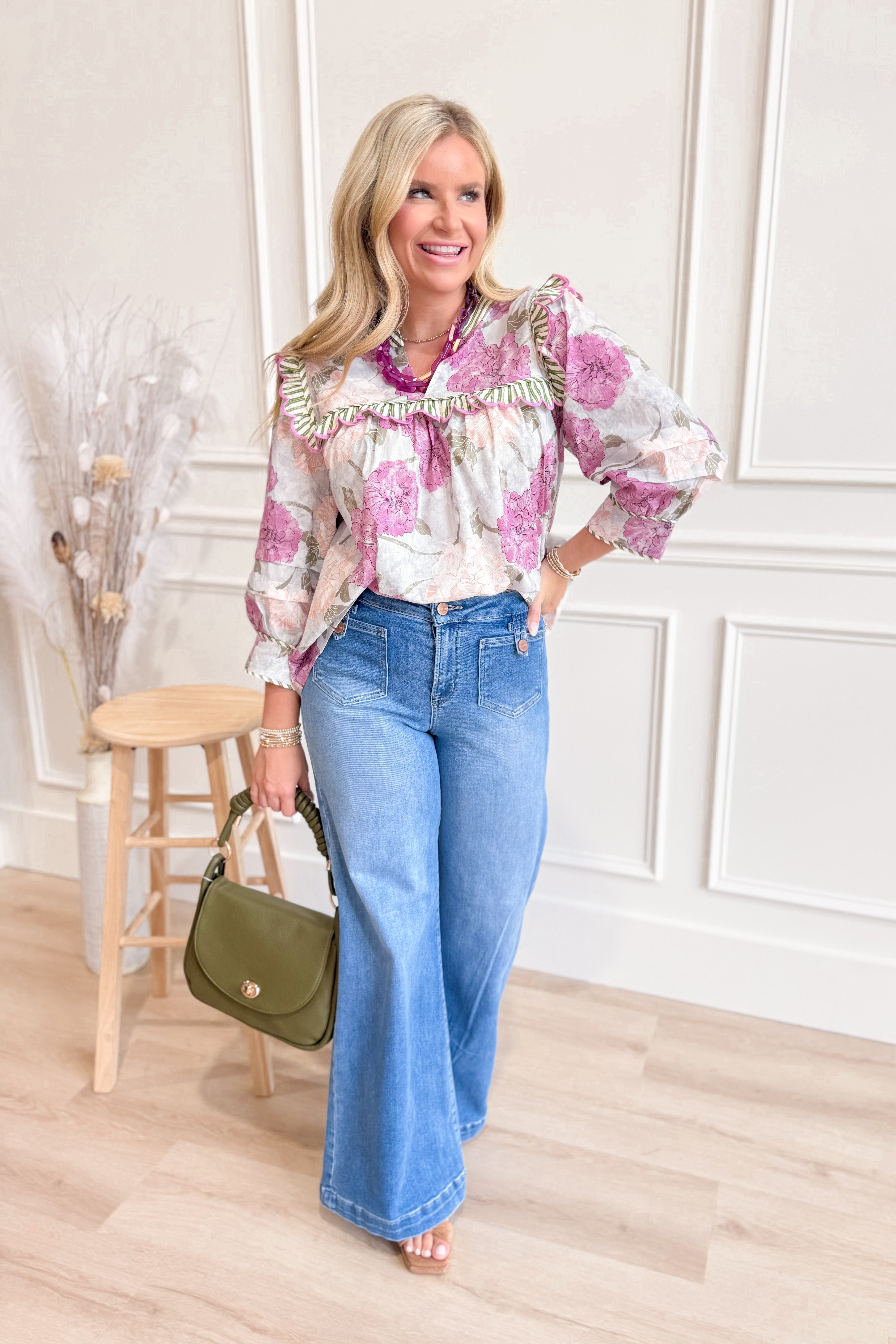 Samantha Floral Contrasted Trim Top - Be You Boutique