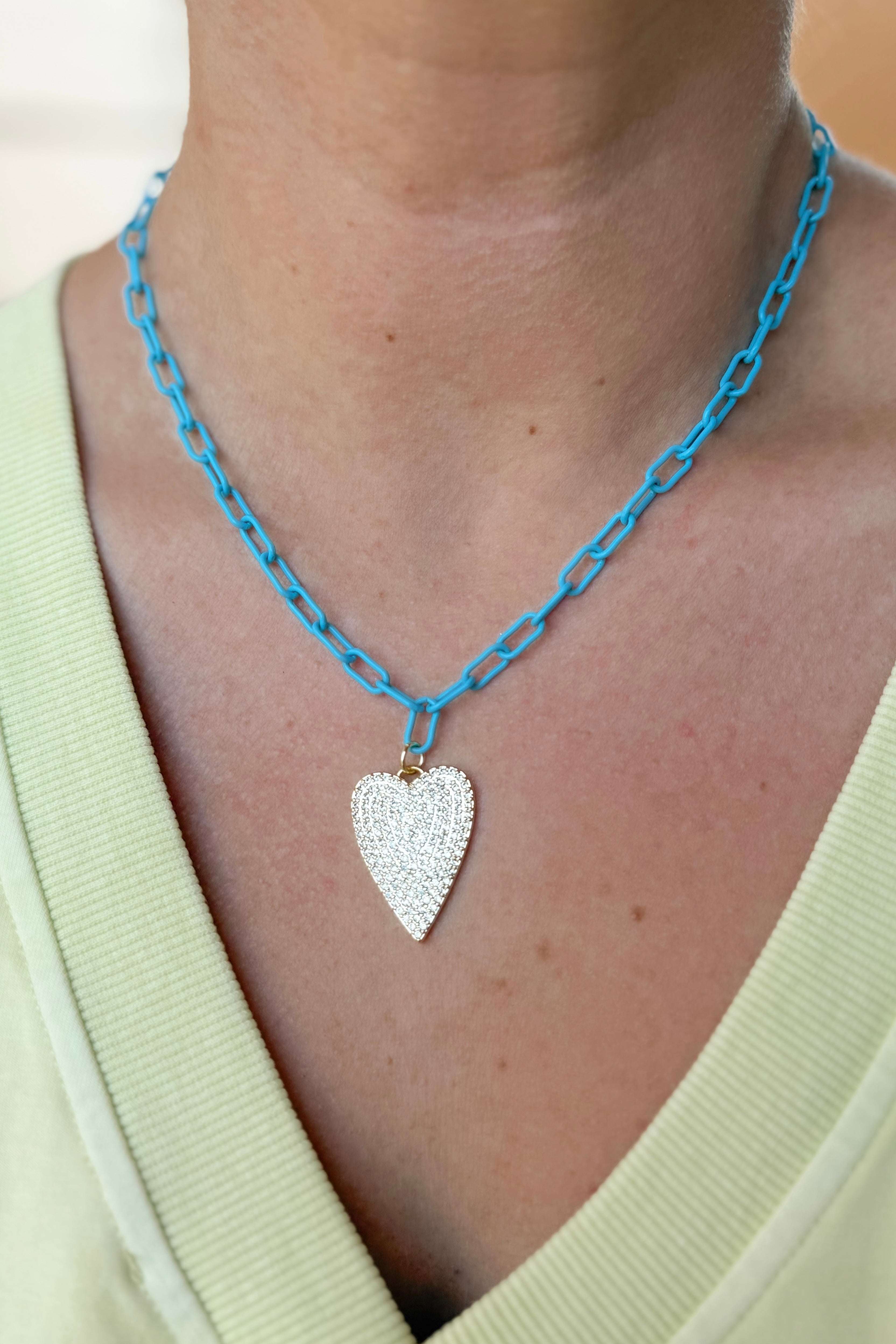 Treasure Jewels Crystal Heart Blue Link Necklace - Be You Boutique