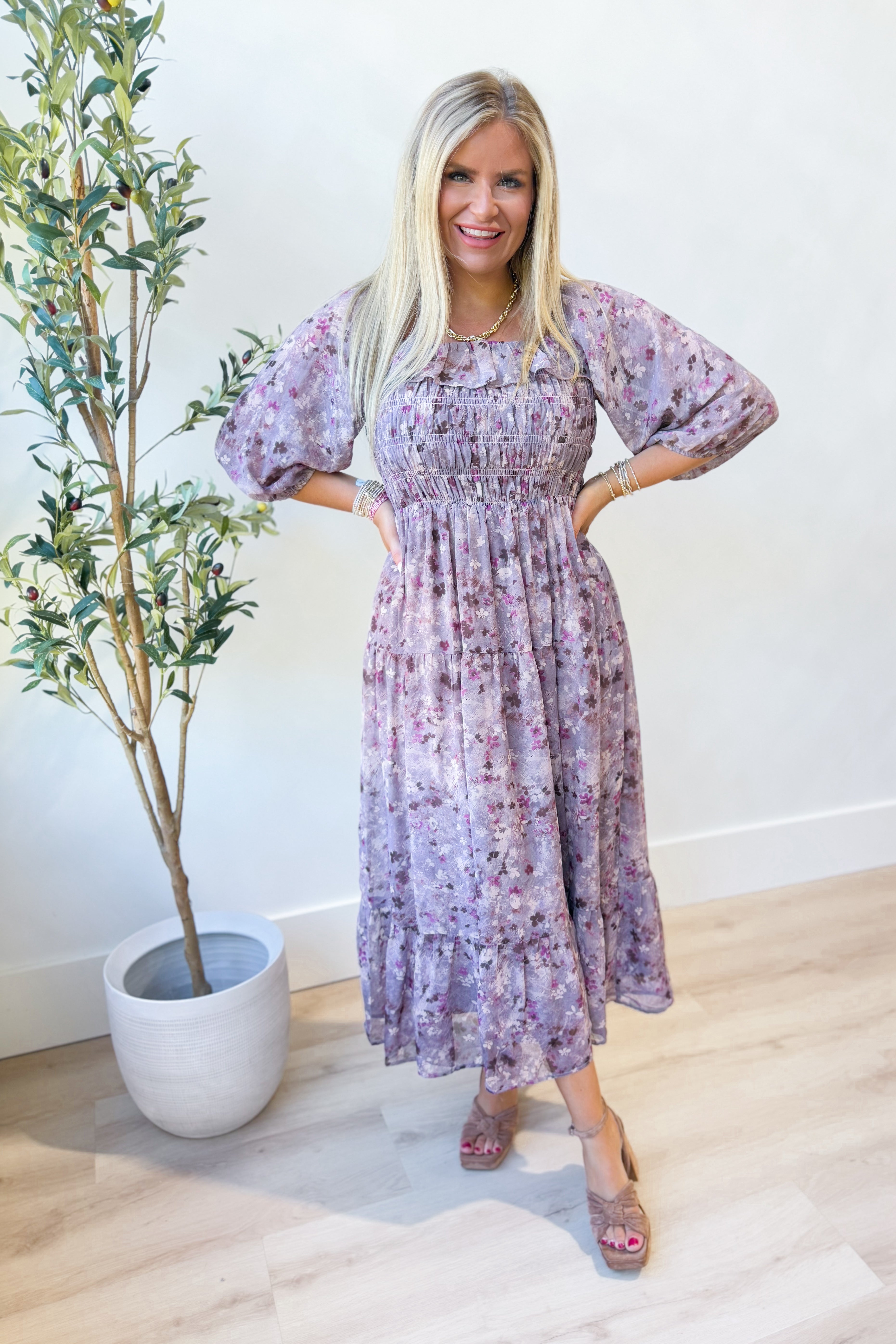 Scarlett Floral Smocked Midi Dress - Be You Boutique