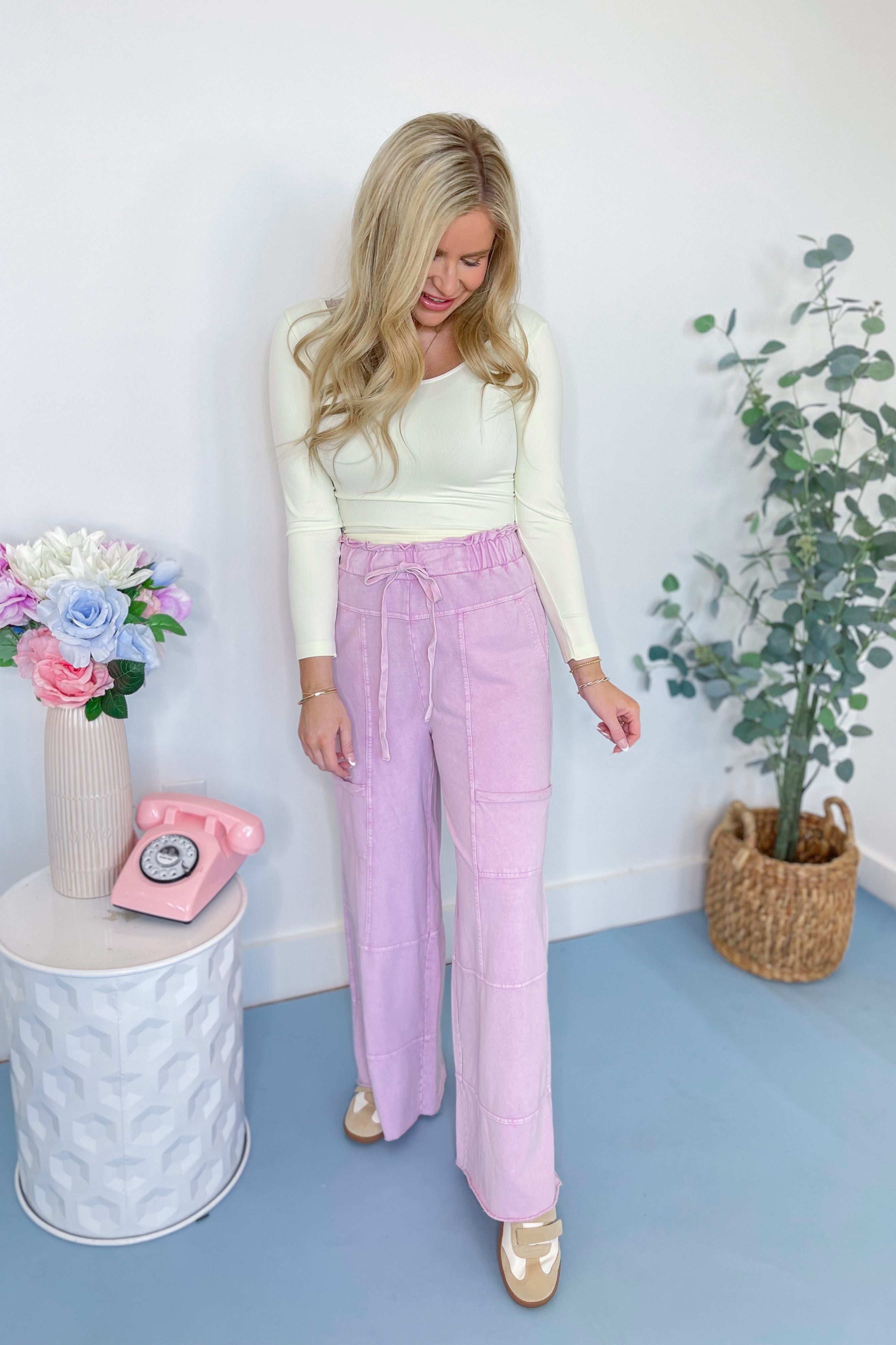 Carrender Mineral Washed Denim Terry Knit Cargo Pants - Be You Boutique