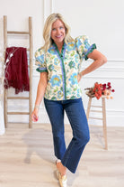 Gwen Multi Floral Ruffle Trim Top - Be You Boutique