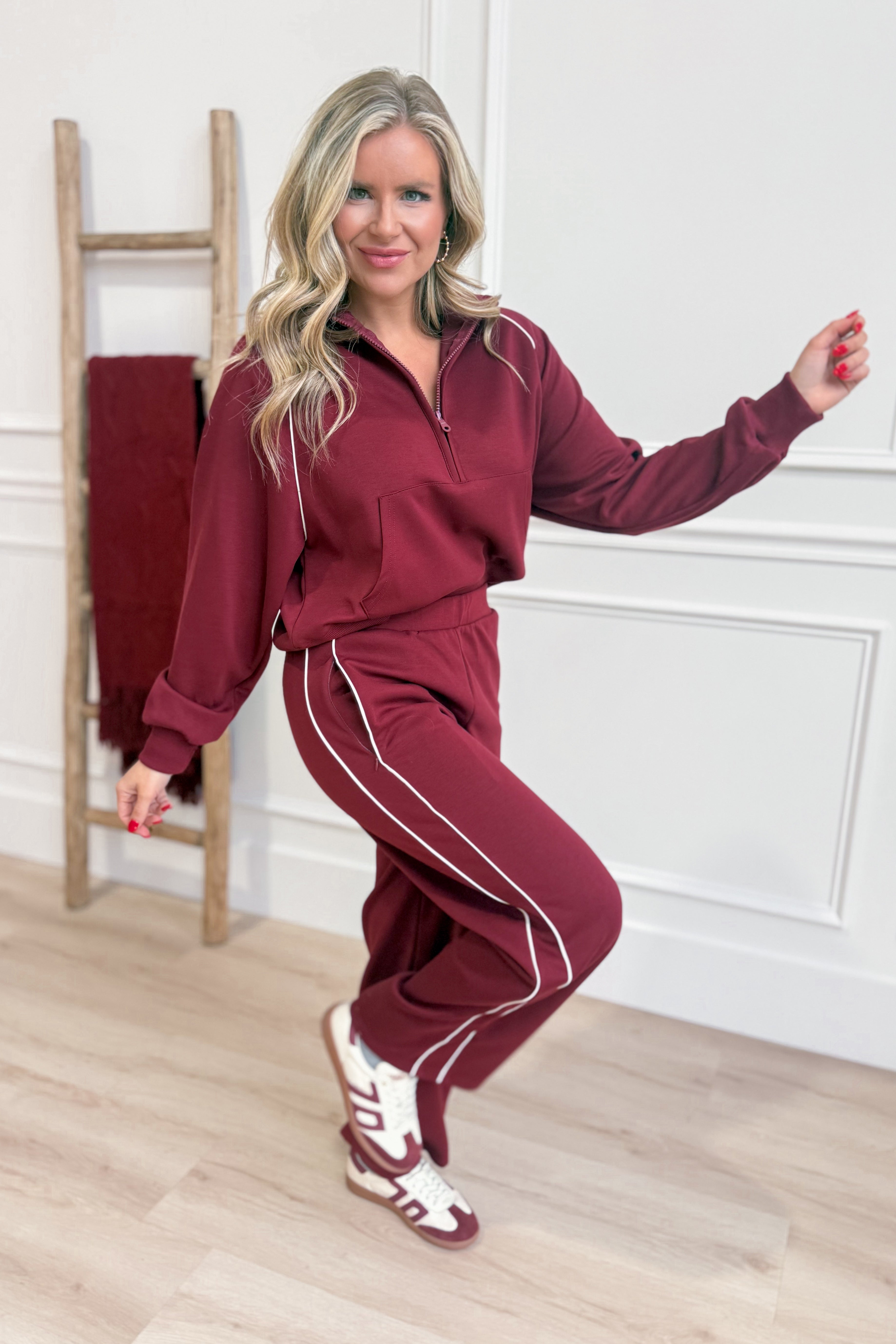 Livvy Half Zip Piping Detail Pant Set - Be You Boutique
