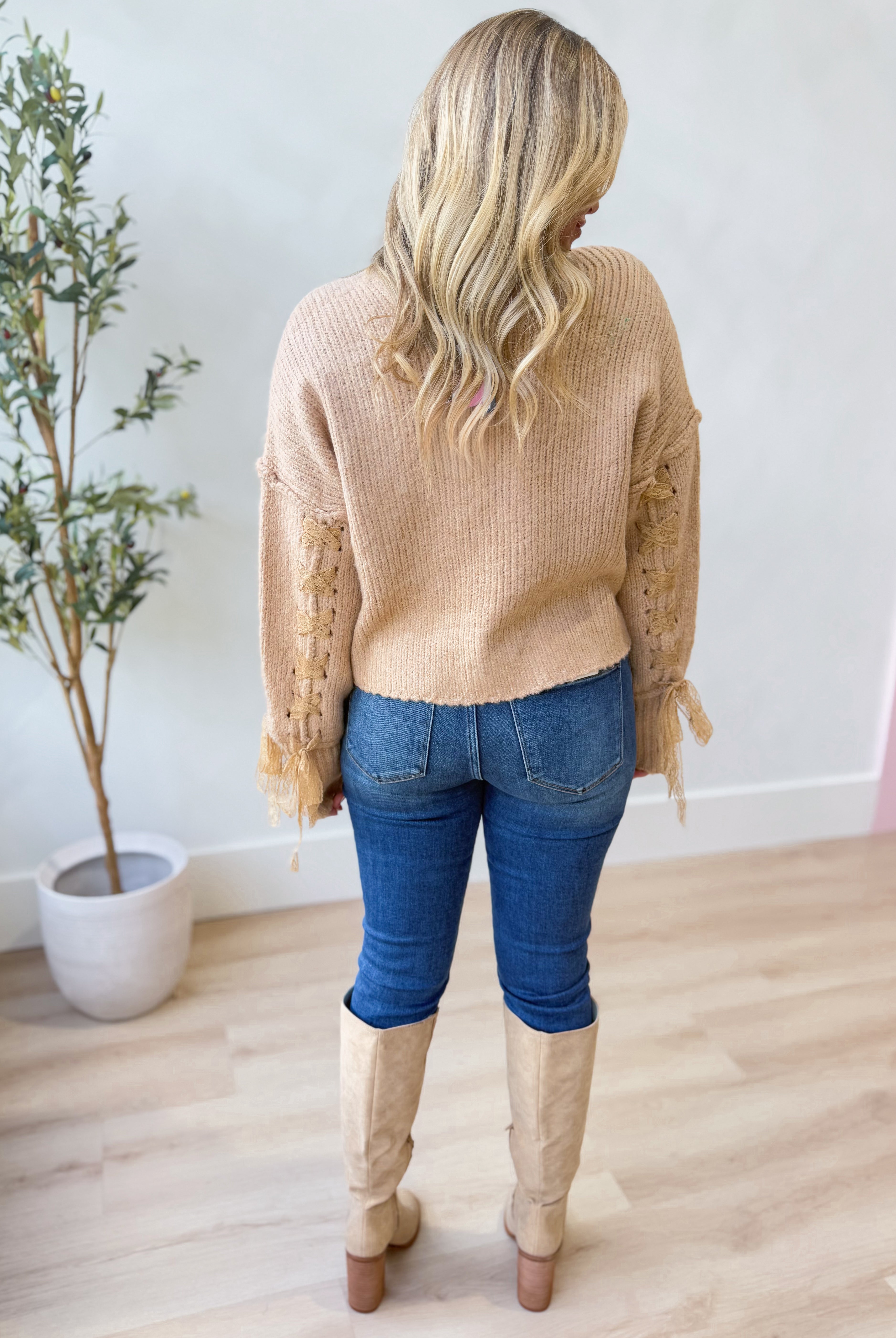 Karen Lace Up Cropped Knitted Sweater - Be You Boutique