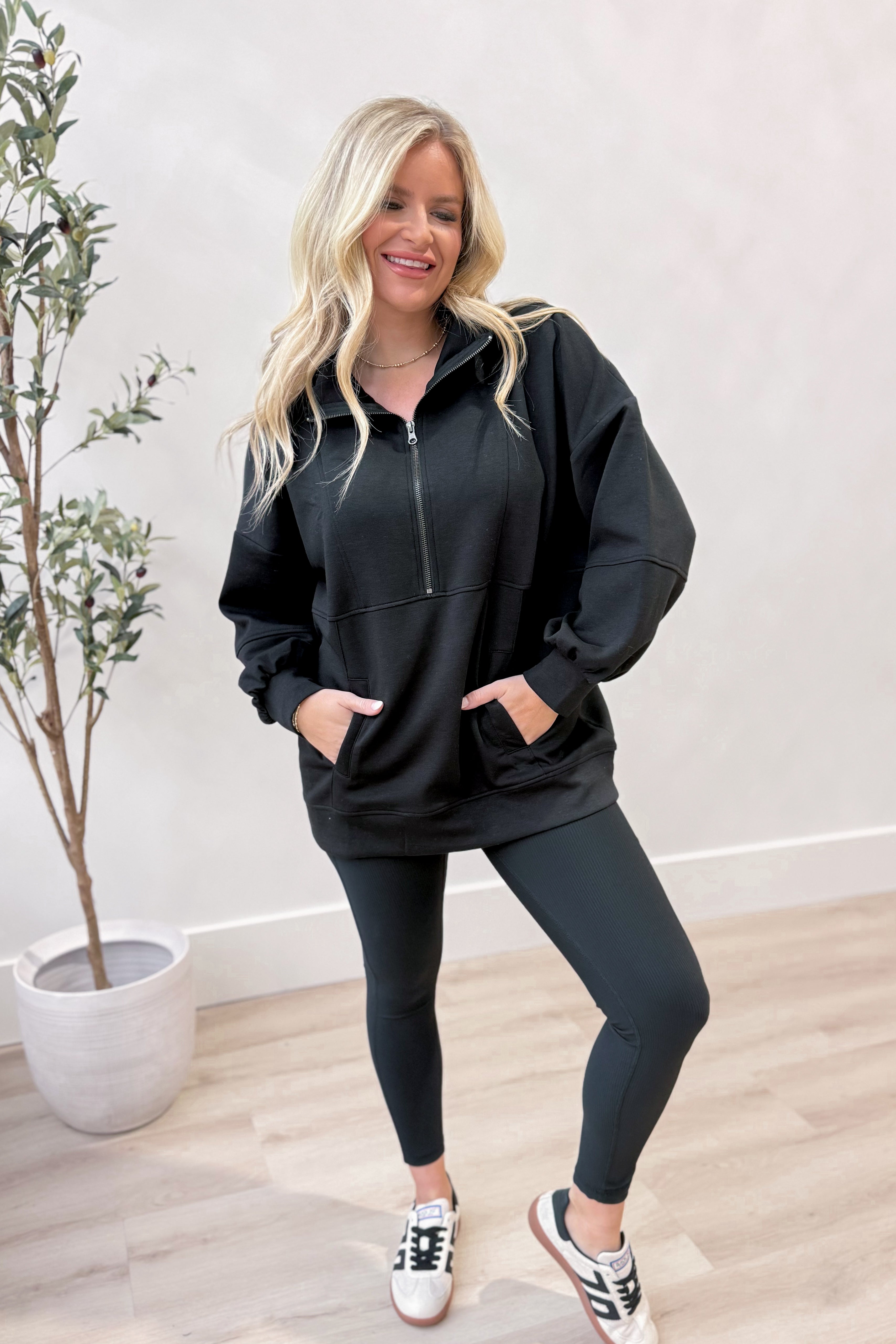 Carly Quarter Zip Mock Neck Sweatshirt - Be You Boutique