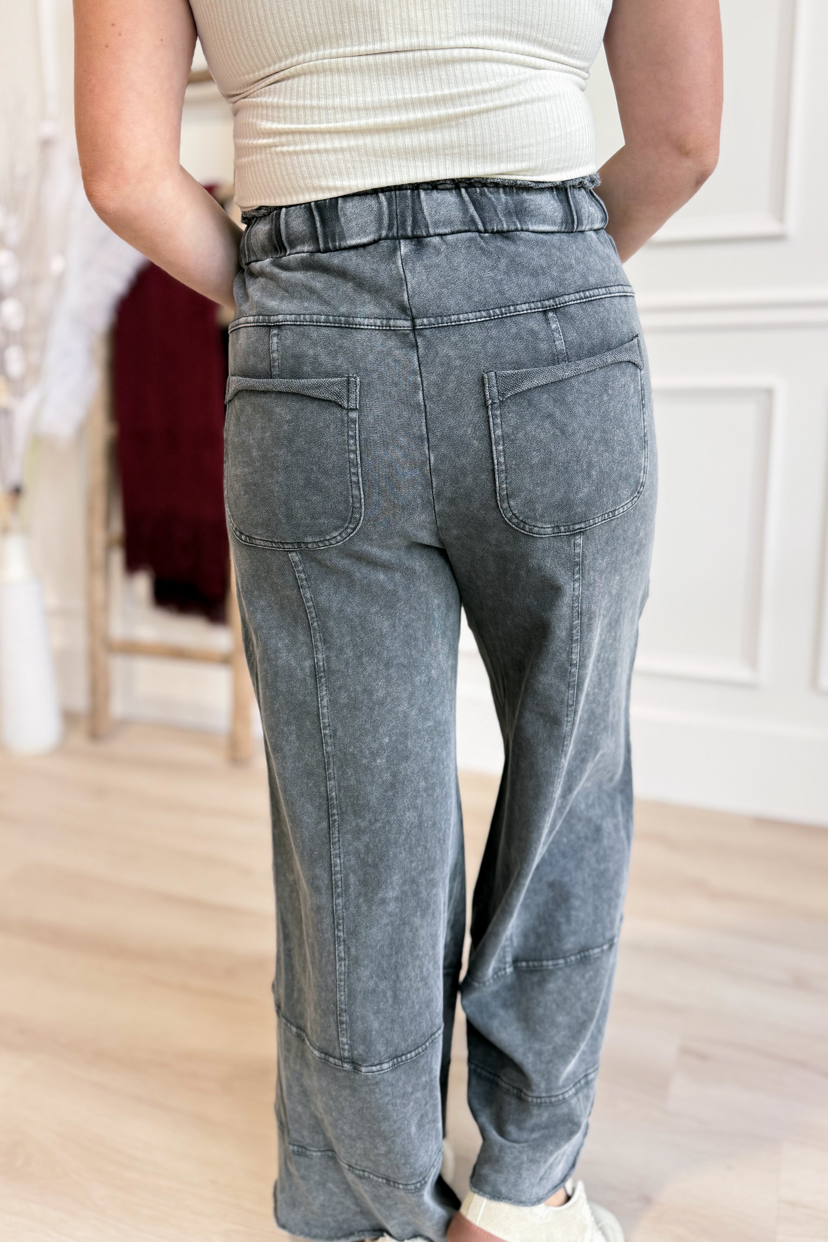 Bradley Mineral Washed Terry Knit Wide Leg Pants - Be You Boutique