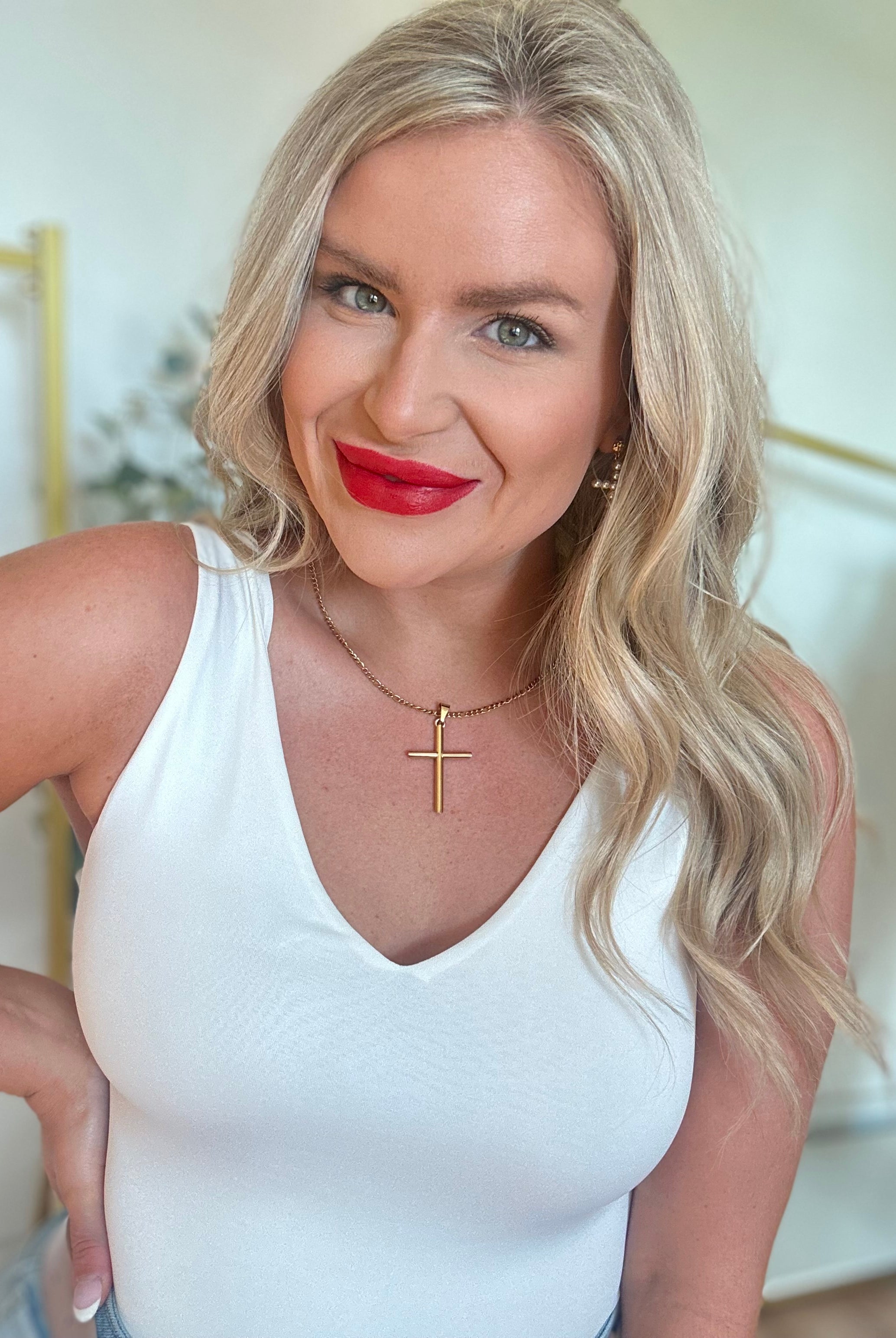 Lizzie Large Gold Cross Necklace - Be You Boutique