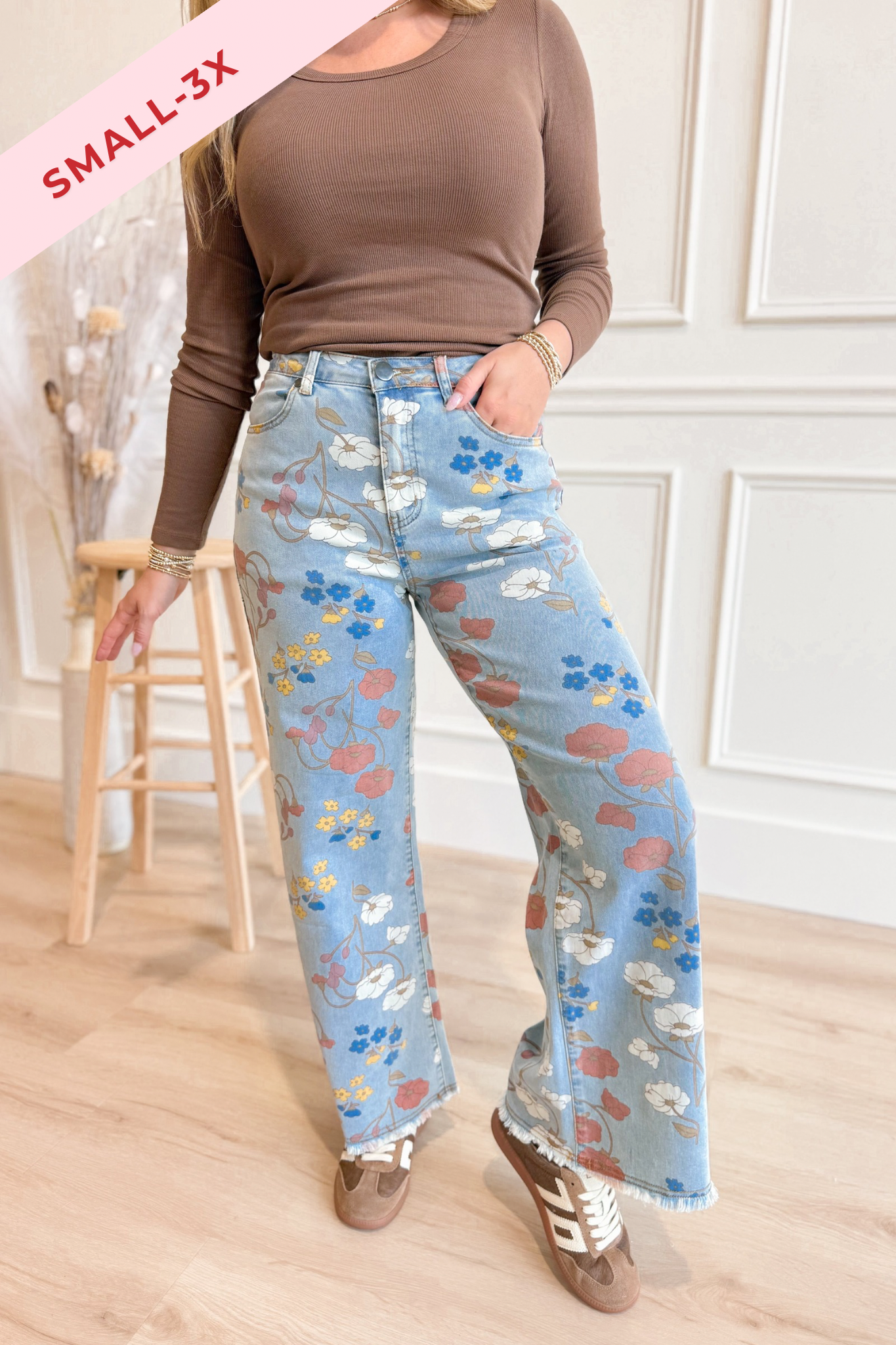 Lindy Floral Printed Twill Jean - Be You Boutique