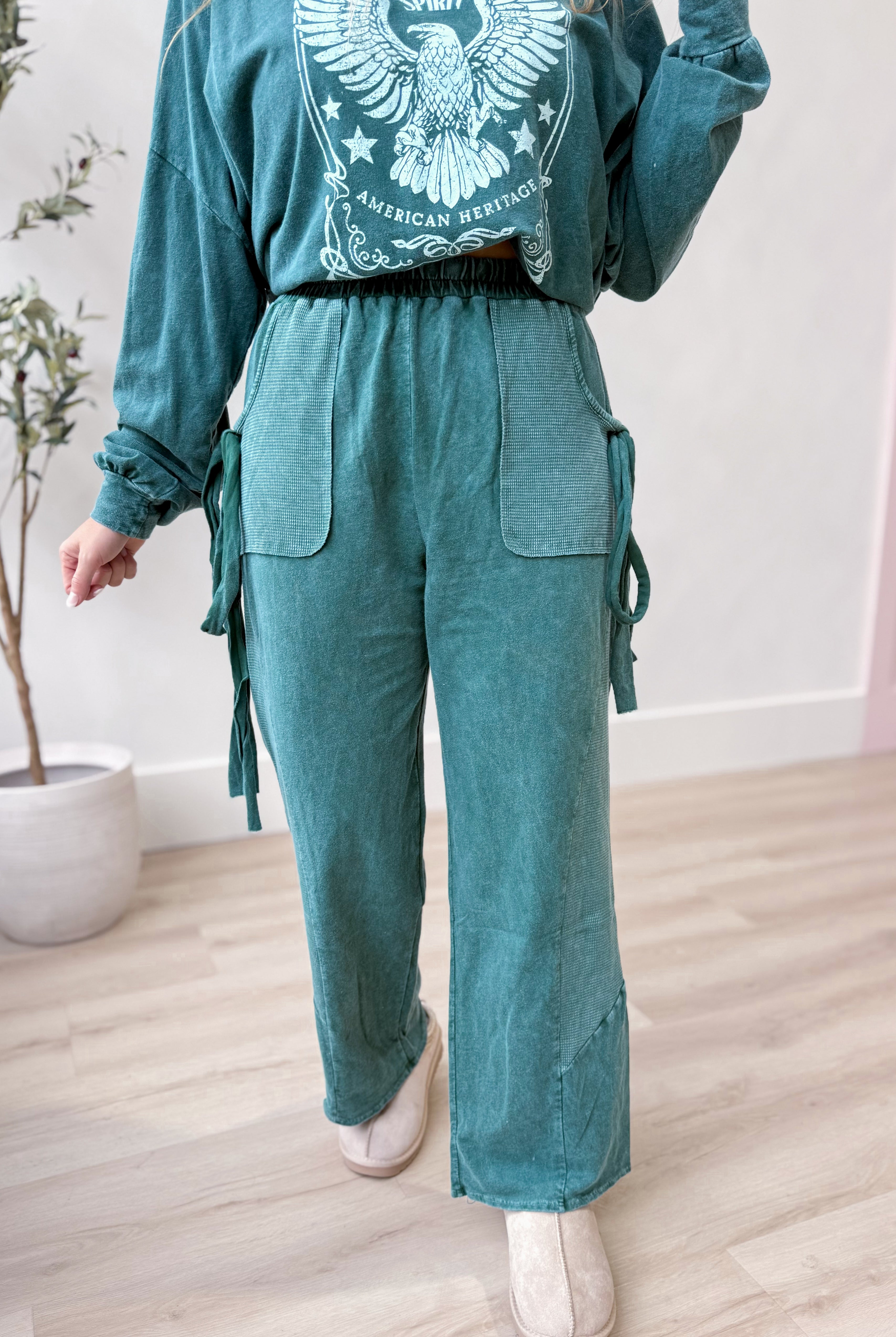 Carrie Mineral Wash Side Bow Pant - Be You Boutique