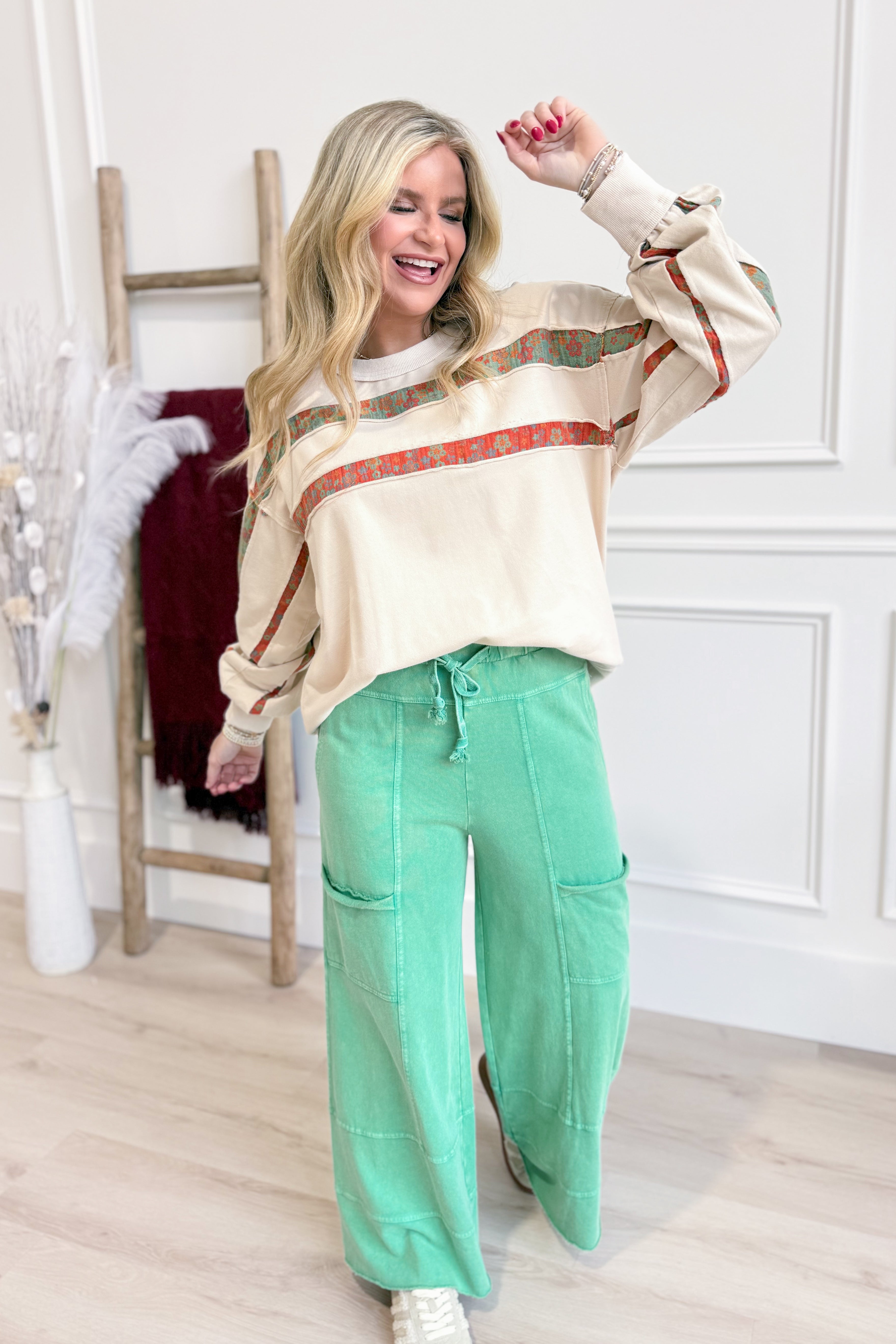 Rebecca Print Mix Washed Pullover - Be You Boutique