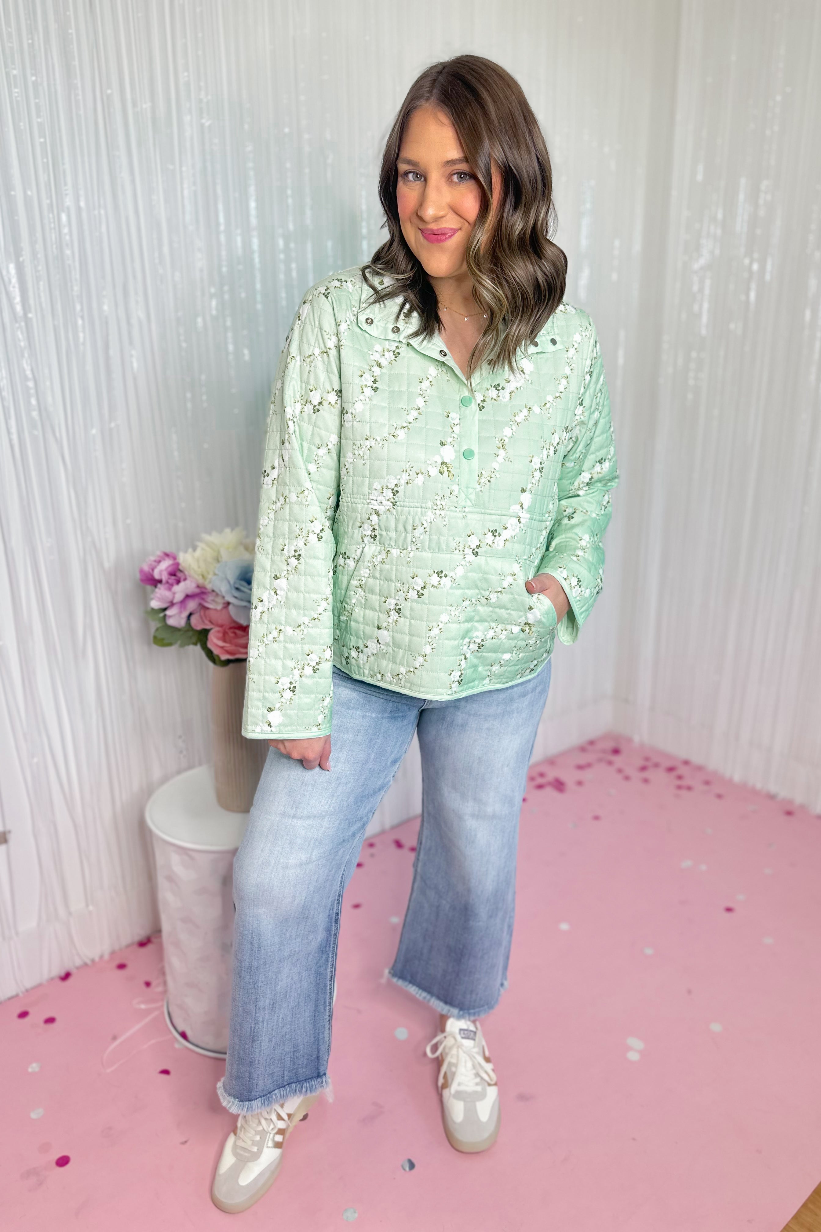 Bren Mock Neck Half Snap Quilted Jacket - Be You Boutique