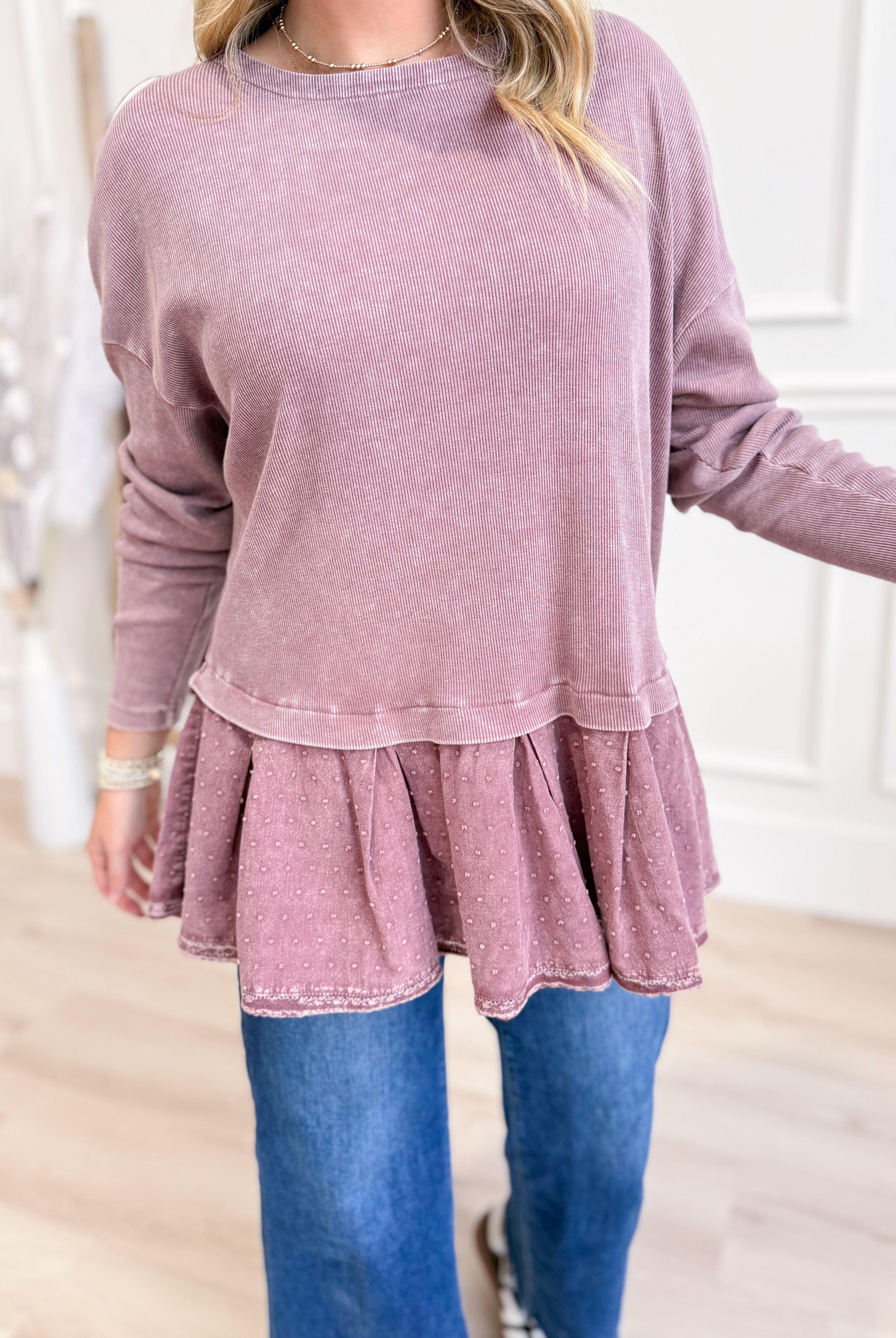 Betsy Rib Twill Ruffle Bottom Washed Tunic - Be You Boutique