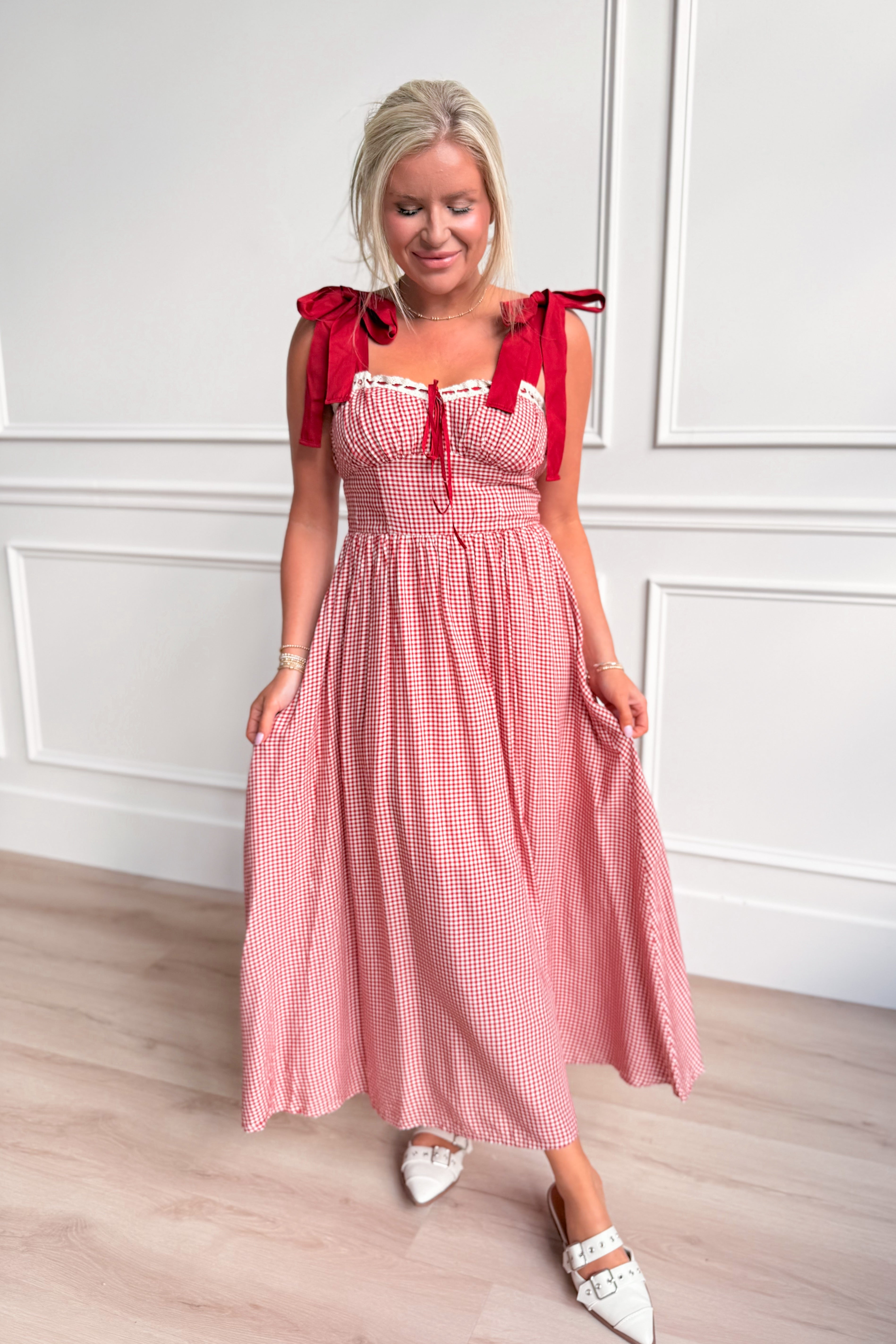 Kaitlyn Plaid Lace Detail Midi Dress - Be You Boutique