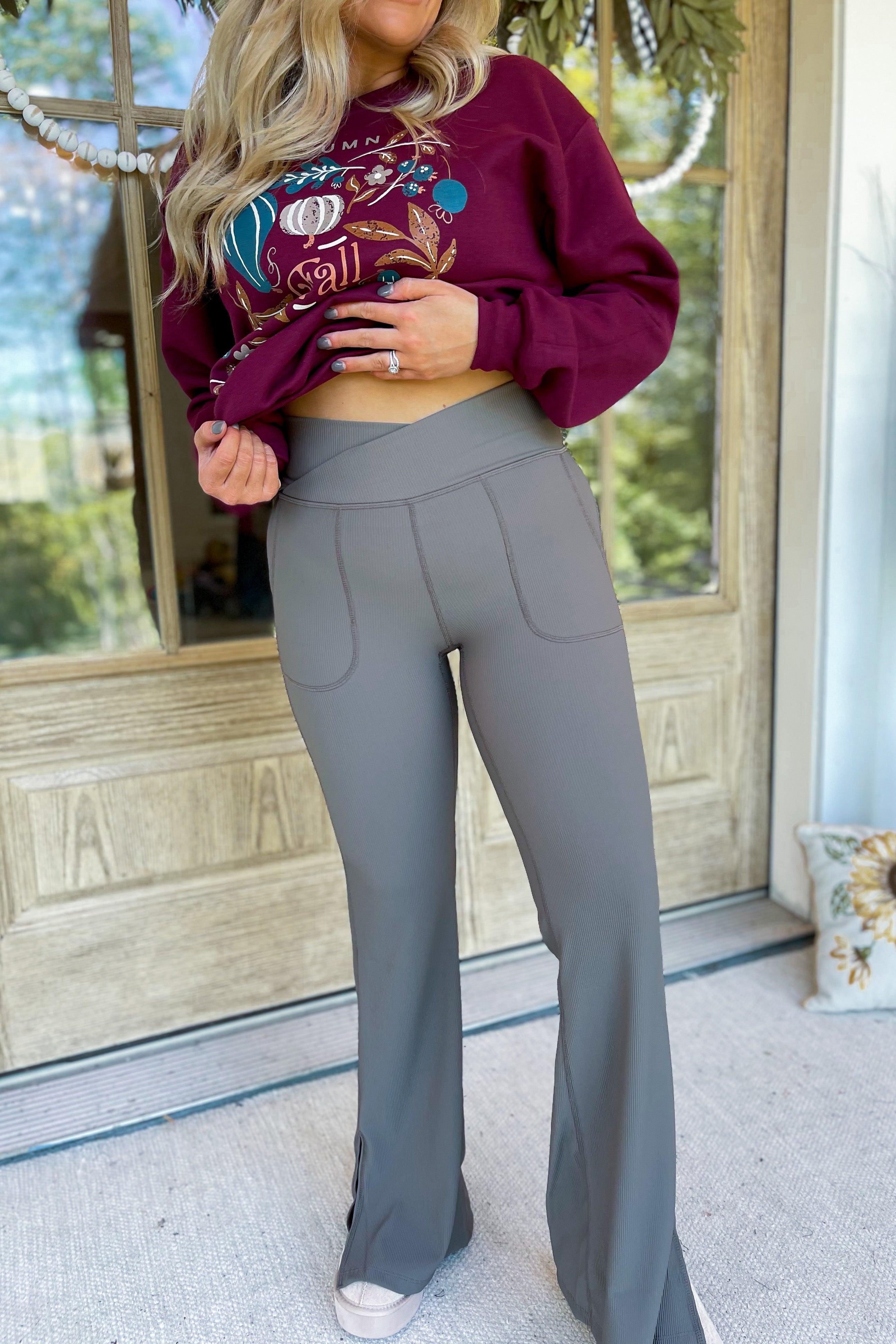 Nicolas Ribbed V High Waist Flare Leggings - Be You Boutique