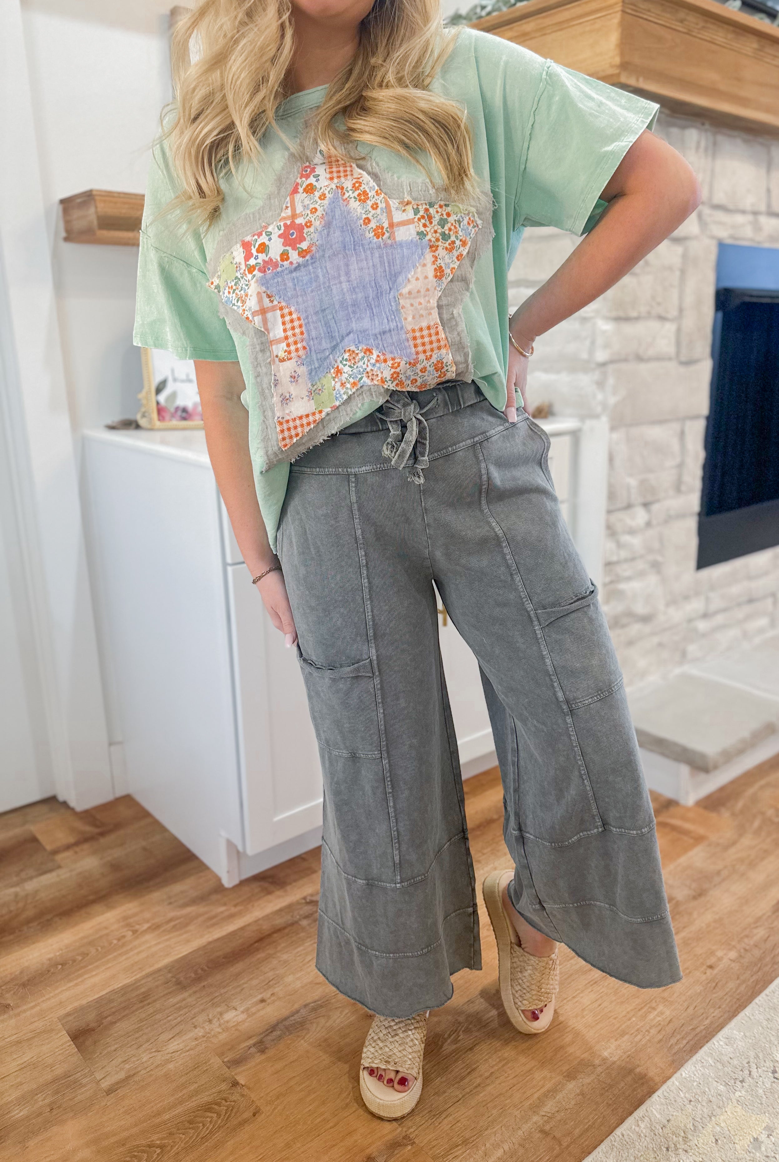 Bradley Mineral Washed Terry Knit Wide Leg Pants - Be You Boutique