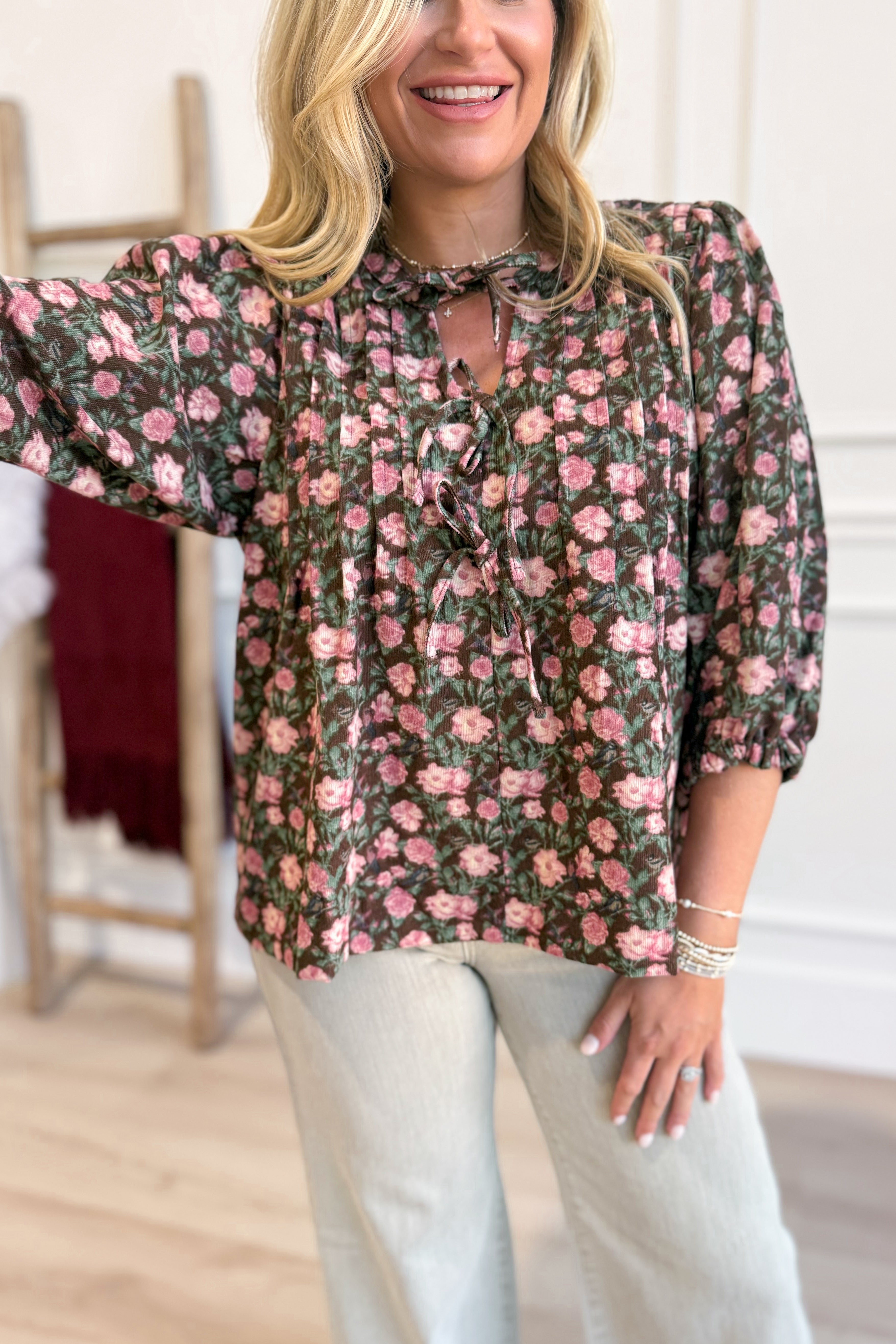Tina Vintage Floral Pintuck Blouse Top - Be You Boutique