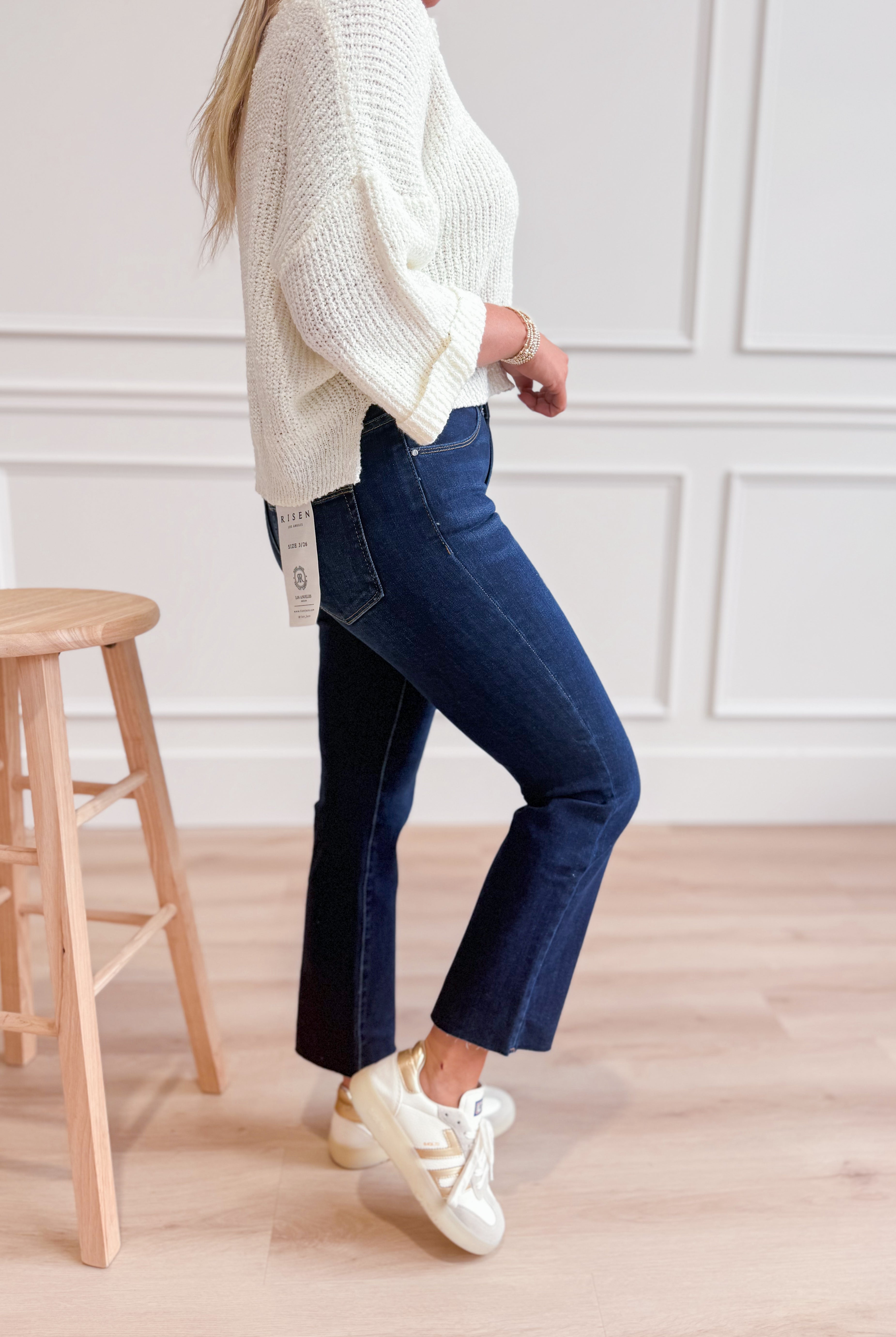 Risen John mid-rise straight raw edge jeans in size 1-3X, showcasing distressed denim and classic fit from RISEN's 146 Core collection.