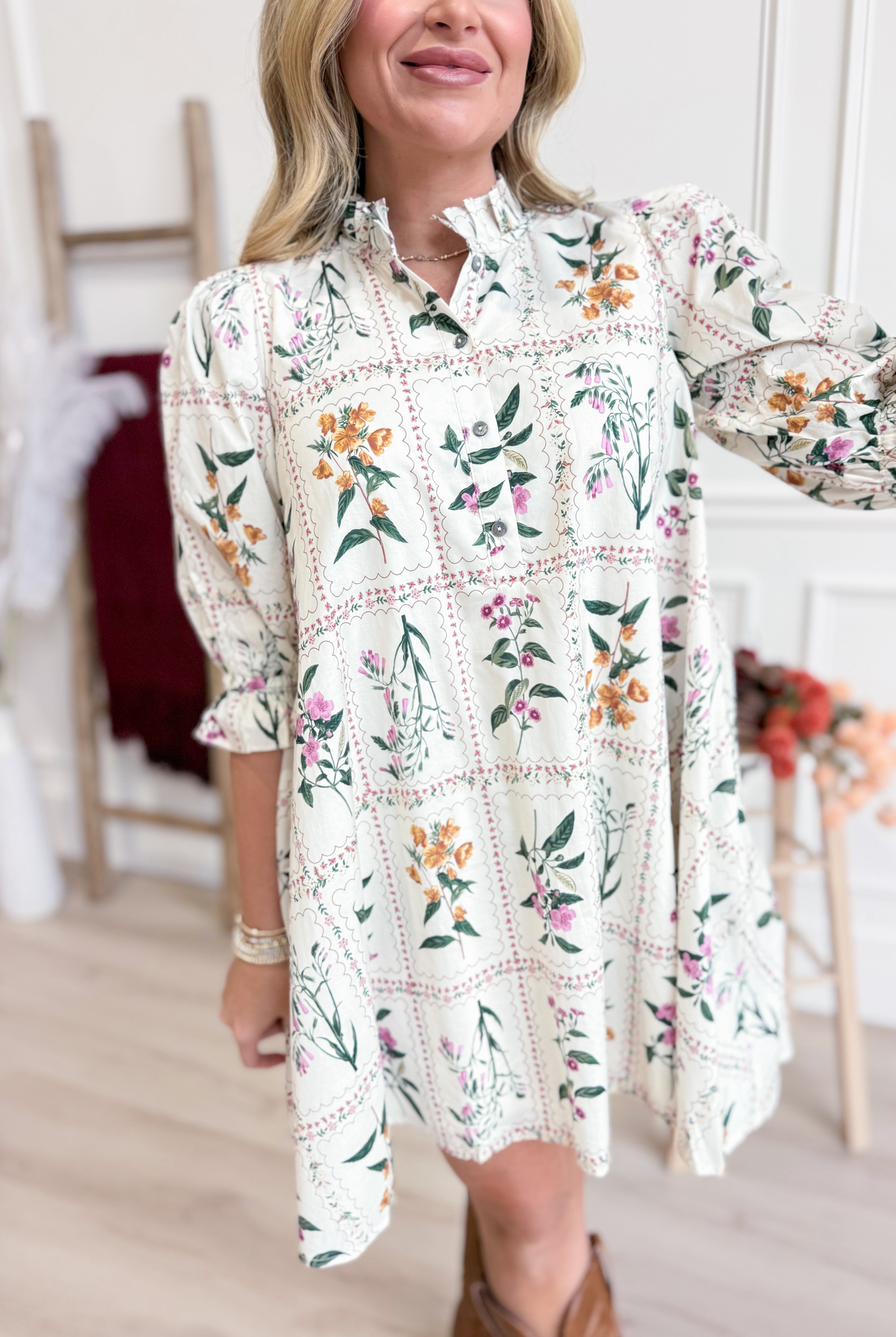 Aly Floral Puff Half Sleeve Dress - Be You Boutique