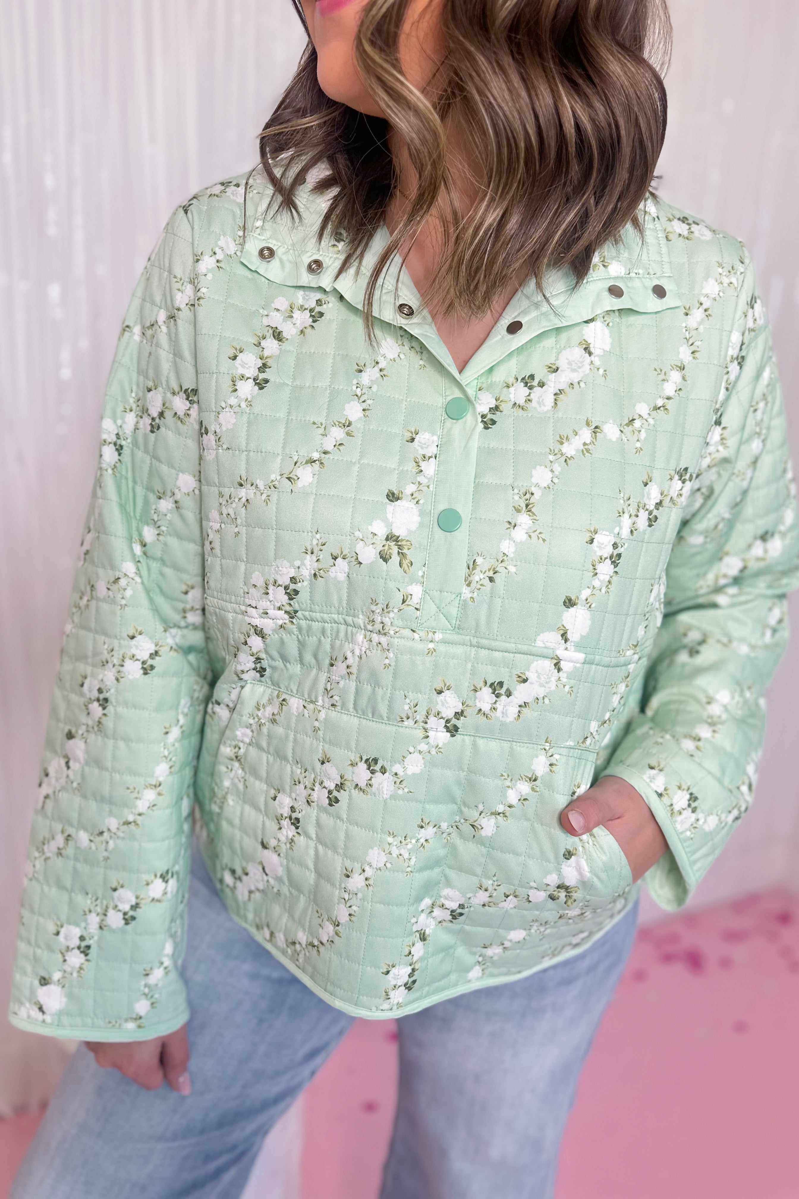 Bren Mock Neck Half Snap Quilted Jacket - Be You Boutique