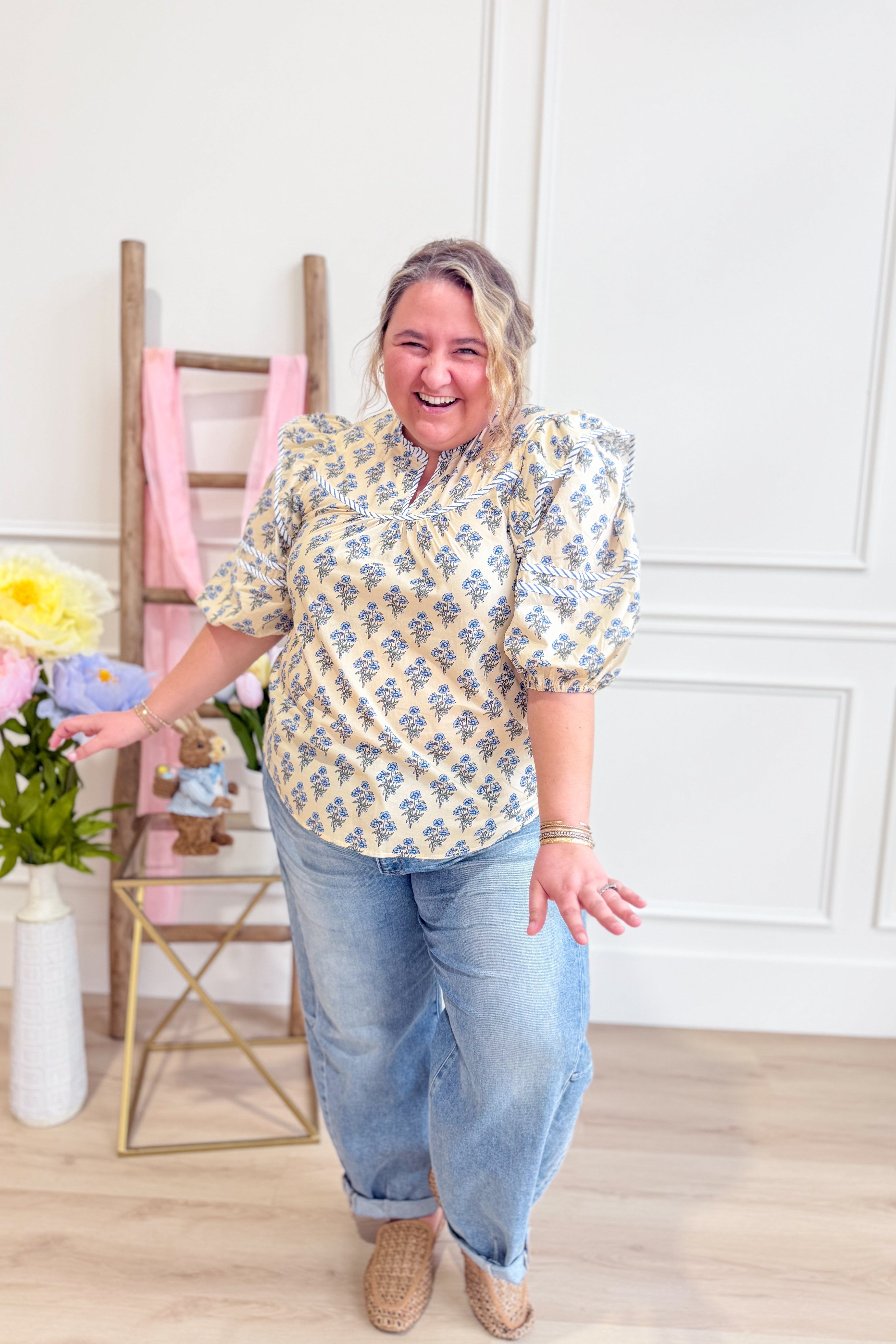 Eleanor Striped Contrasted Trim Floral Top - Be You Boutique