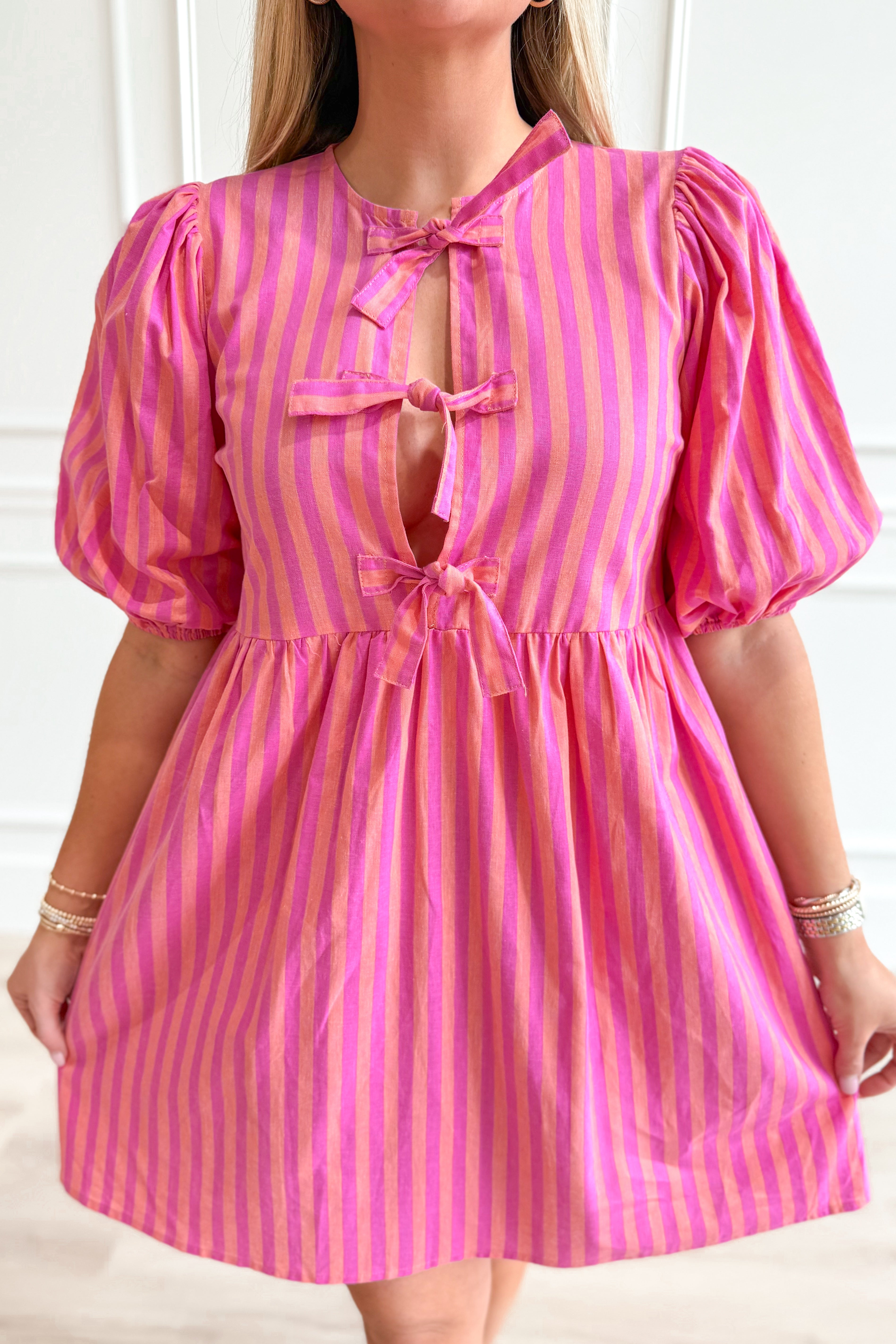 Mannie Front Bow Striped Dress - Be You Boutique