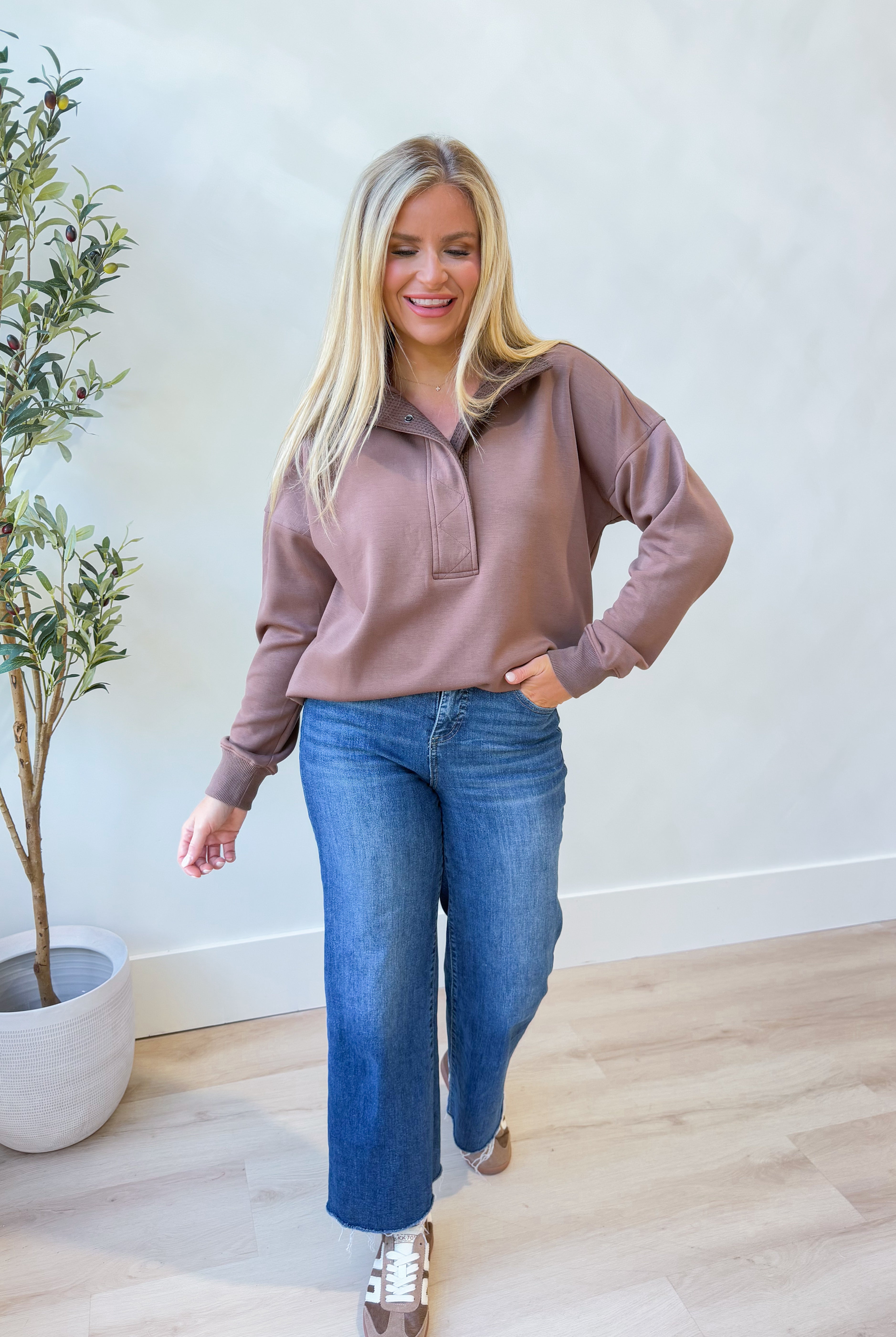 Samme Snap Collar Mock Neck Pullover - Be You Boutique