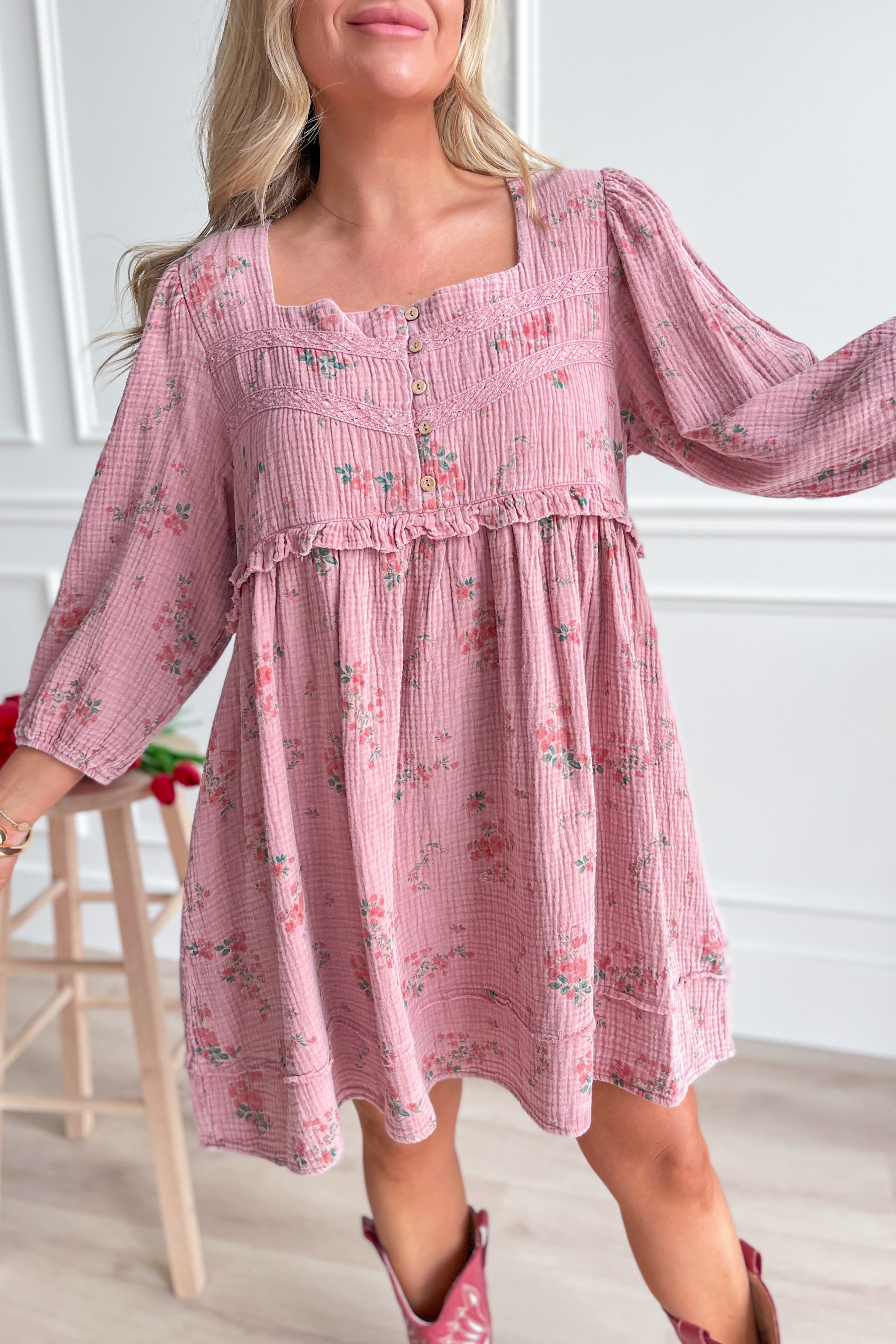 Karen Floral Mineral Washed Babydoll Dress - Be You Boutique