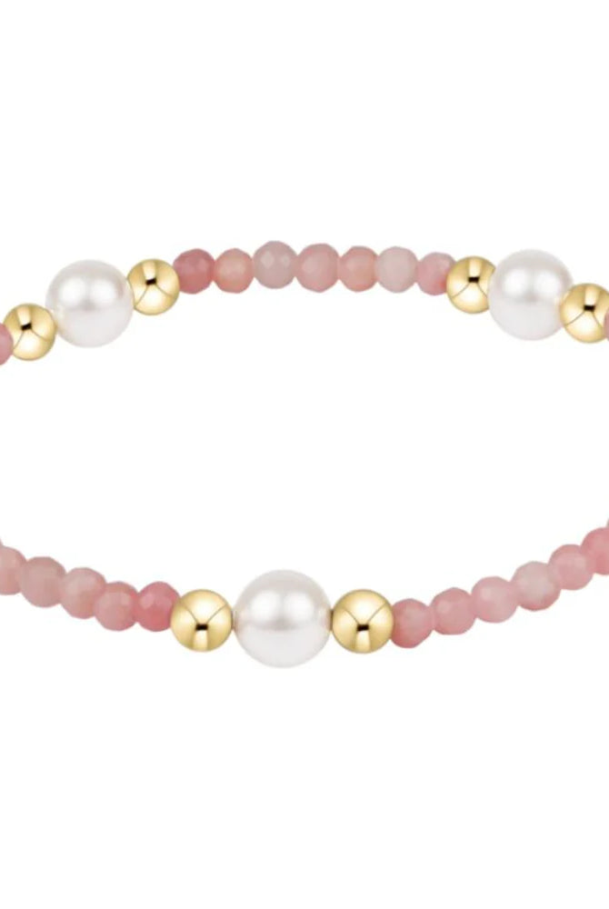 Enewton pink opal purpose pearl gold bracelet featuring 6mm round pink opal beads and gold accents, elegant jewelry accessory.